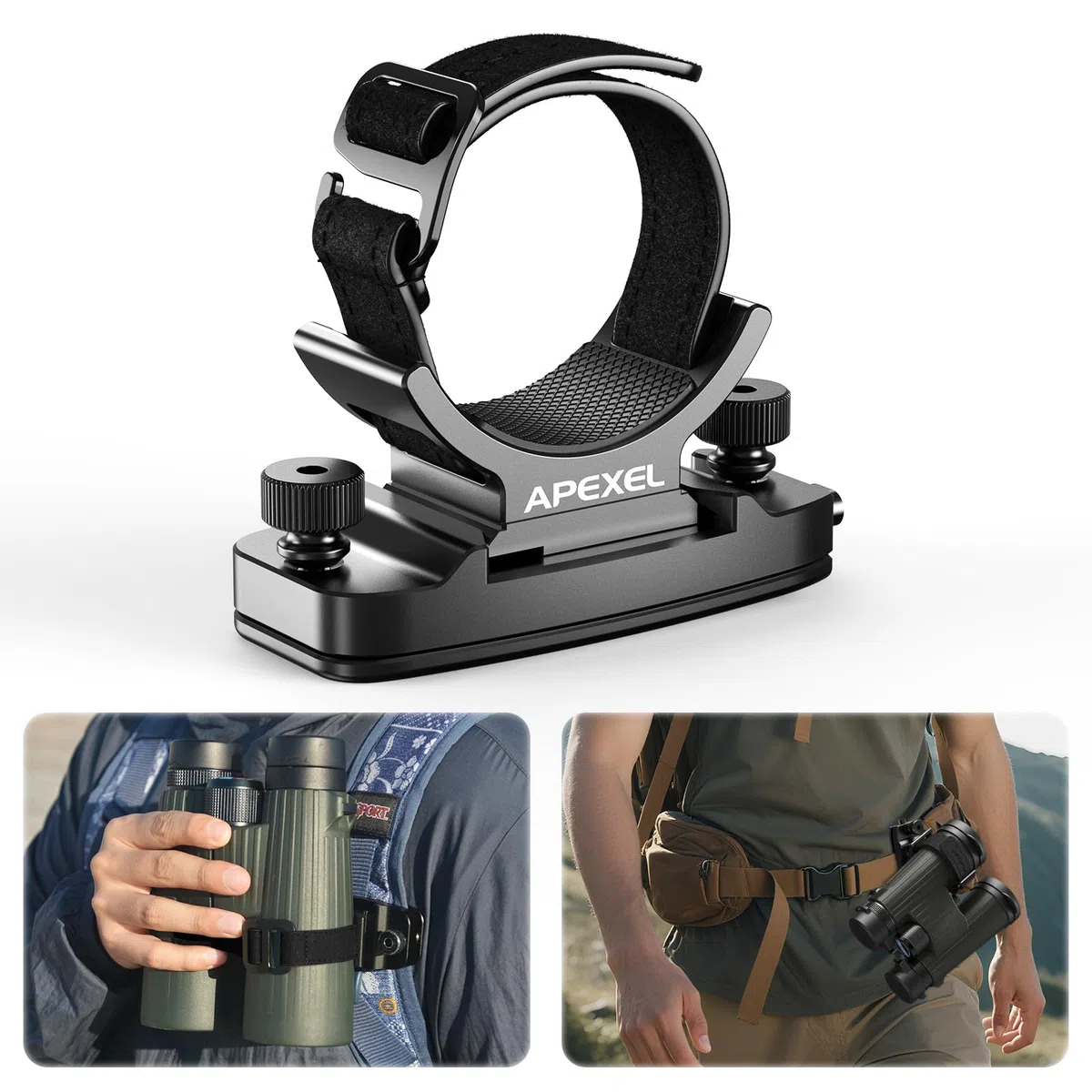 APEXEL Universal Fernglas Rucksack Adapter – 38mm Schnellwechselplatte & 1/4" Gewindeanschluss,Teleskop-Halterung Adapter,Monocular Telescope-Rucksack Clip,Geeignet für Rucksackgurte/Gürtel