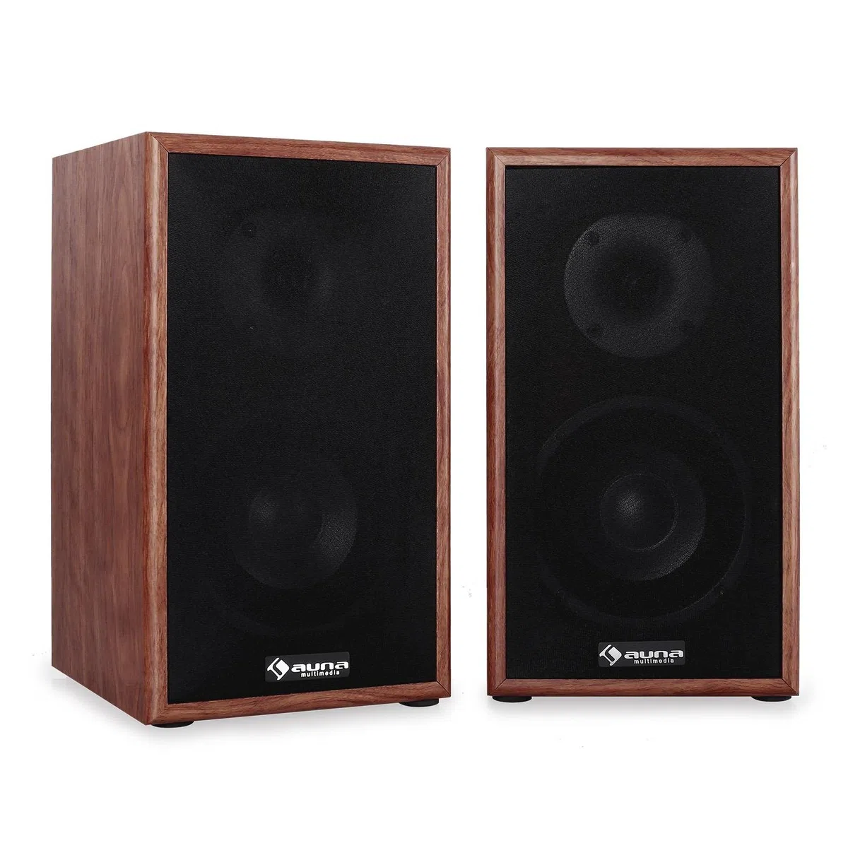auna - Linie 300 SF-WN, Regallautsprecher, Lautsprecher-Boxen, HiFi-Boxen, Lautsprecher-Paar, 2-Wege-System, 13cm (5") Tieftöner, 76 Watt max, 8 Ohm, passiv, walnuss