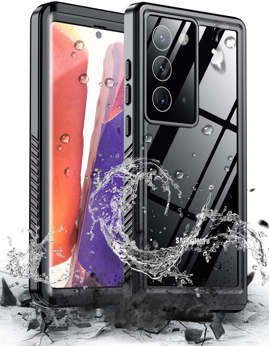 Hualele Handyhülle Schutzhülle für Samsung Galaxy Note 20, wasserdicht, integriertes Objektiv und Displayschutzfolie, robust, Militärqualität, IP68, Unterwasserschutzhülle, Schwarz