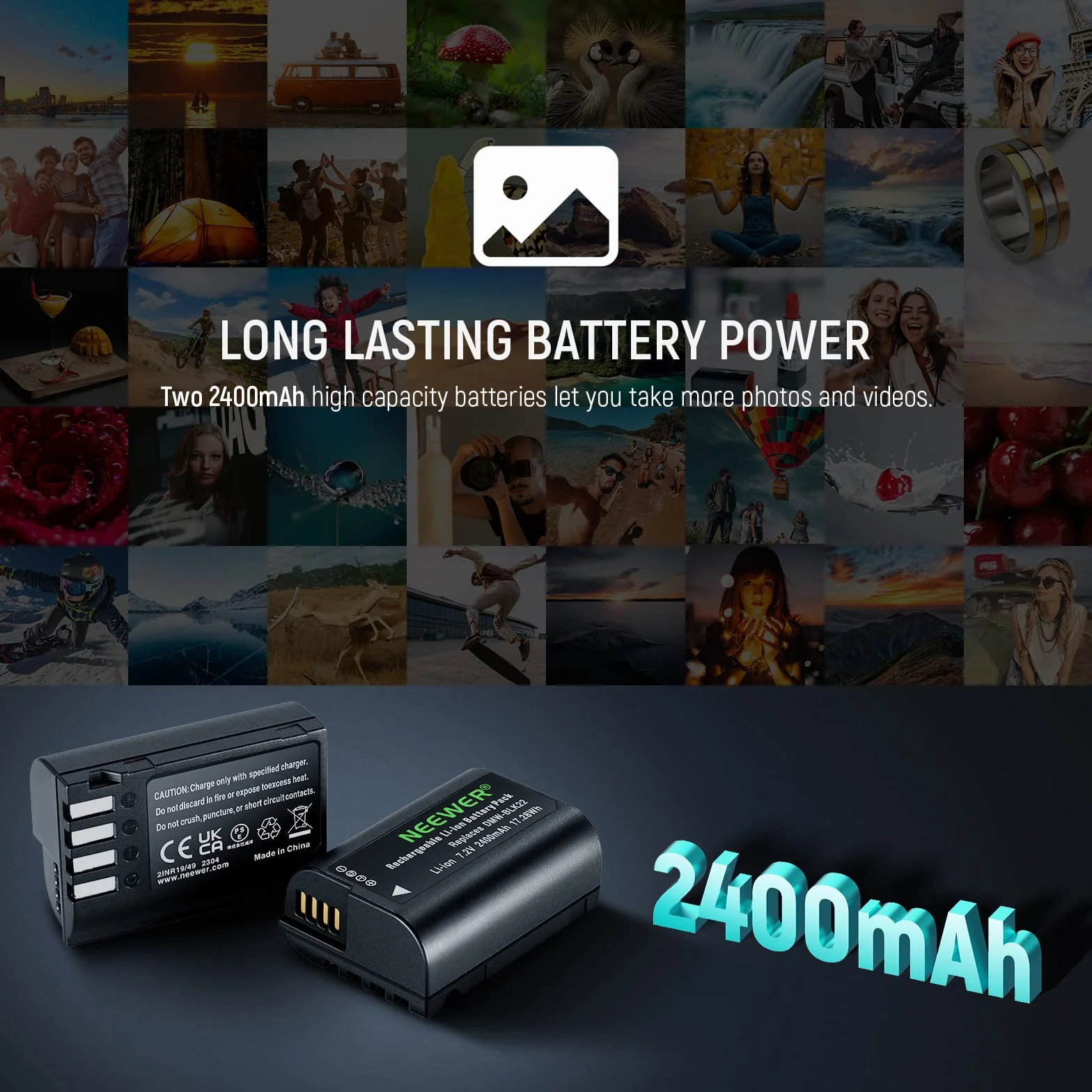 NEEWER Ersatzakku und Ladegeräteset für DMW-BLK22, kompatibel mit Panasonic Lumix DC-S5 GH5 II S5II GH6 S5 IIX S9, 2er Pack 2400mAh Akkus und Typ C Dual Channel USB Ladegerät