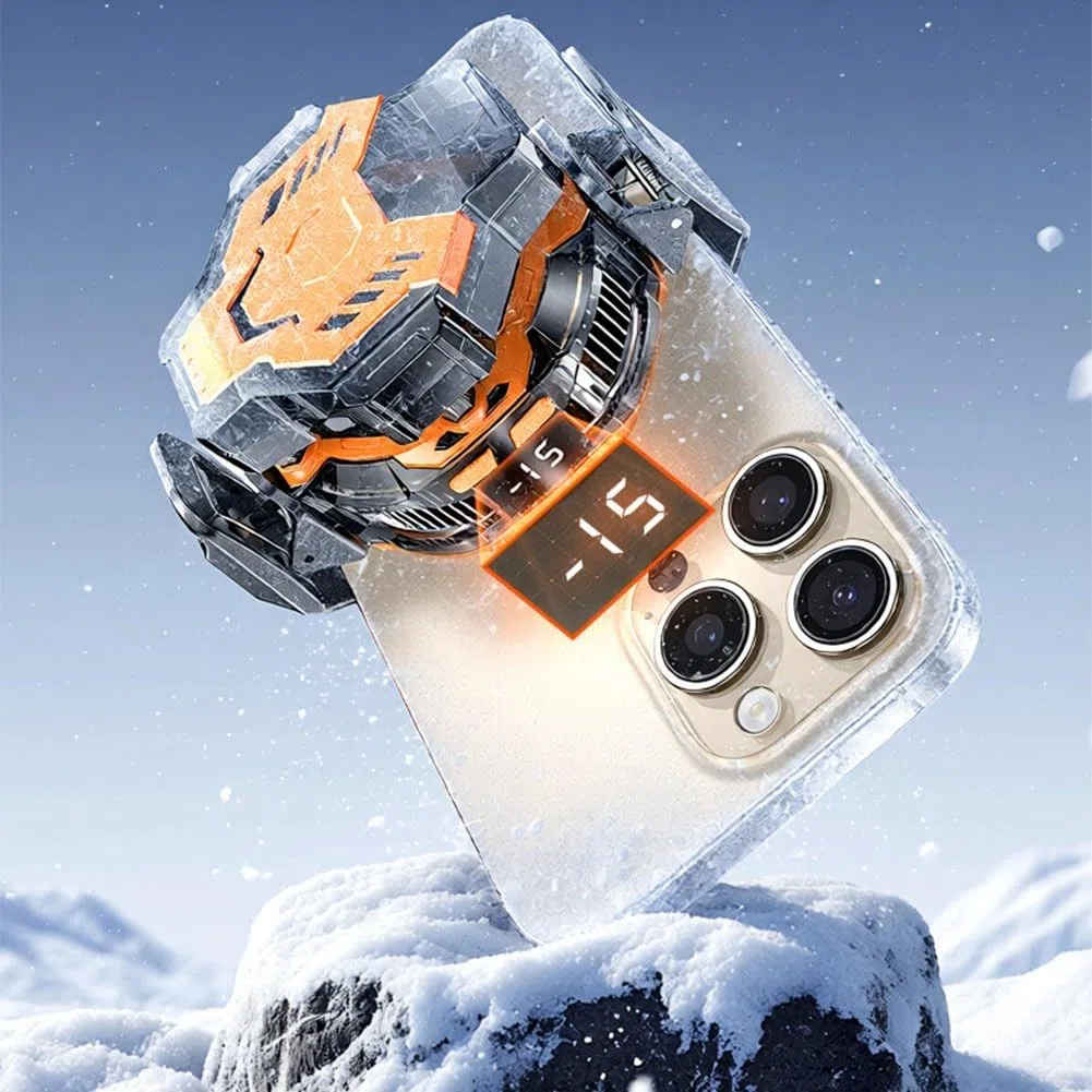 Magnetischer Handykühler mit 2000mAh Akku & LED-Anzeige, 15W Halbleiter-Kühlung für Gaming, Wiederaufladbar, Kompakt 62x62mm, Orange