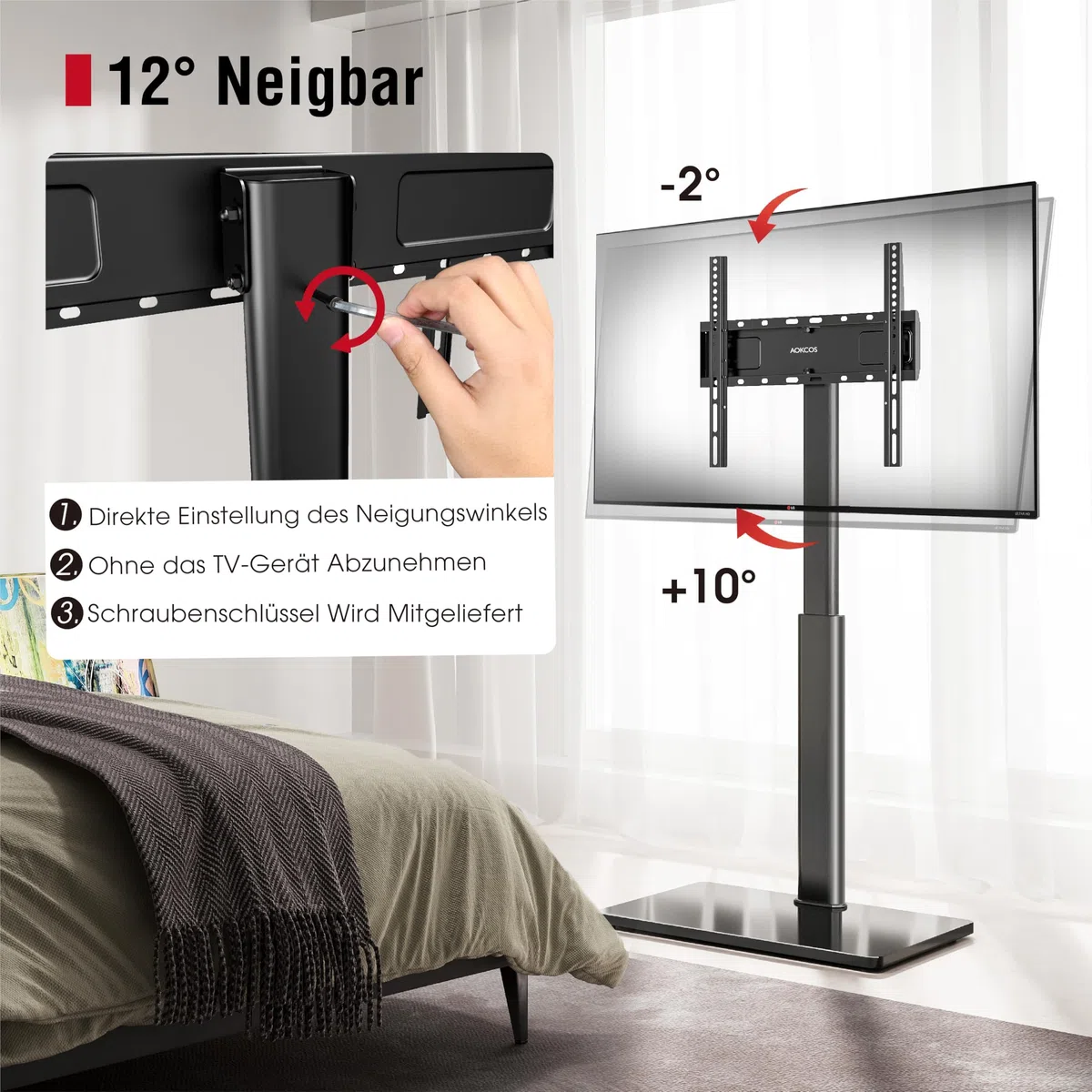 AOKCOS TV Ständer Bodenständer Höhe 1350mm für 32-55 65 70 Zoll Fernseher, Neigbar & Schwenkbar & Höhenverstellbar Fernsehständer, Universal TV Standfüße Standfuss Max VESA 400x400mm 40KG (Schwarz)