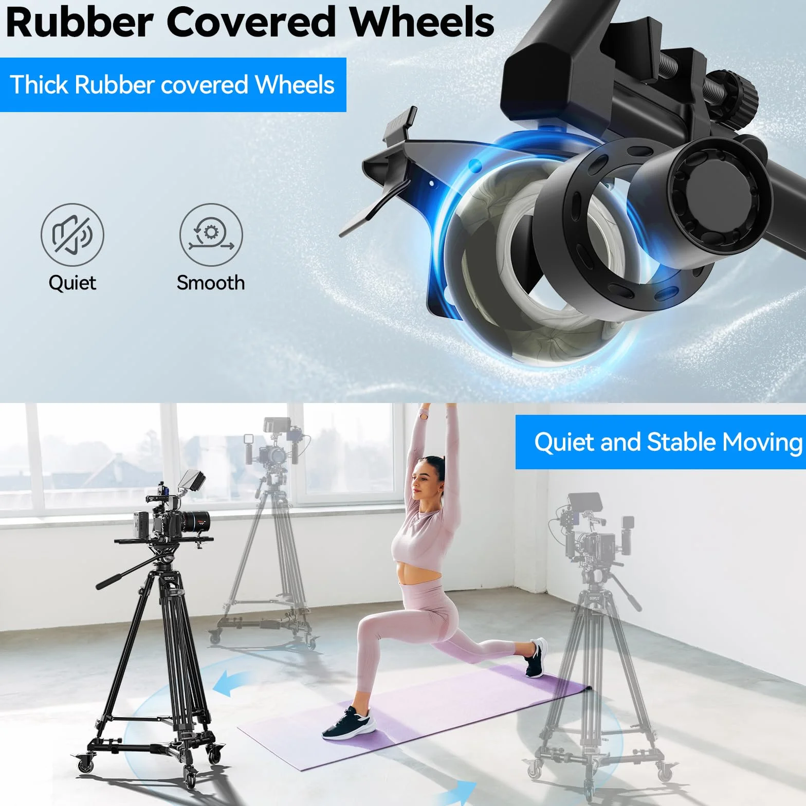 SIRUI Fotografie Stativ Dolly, Schwerlast Universal Stativ Räder mit 7,6 cm Gummirädern, Verstellbare Beine, 15 kg Tragfähigkeit für DSLR, Camcorder, Foto Video Beleuchtung, AM-DF02