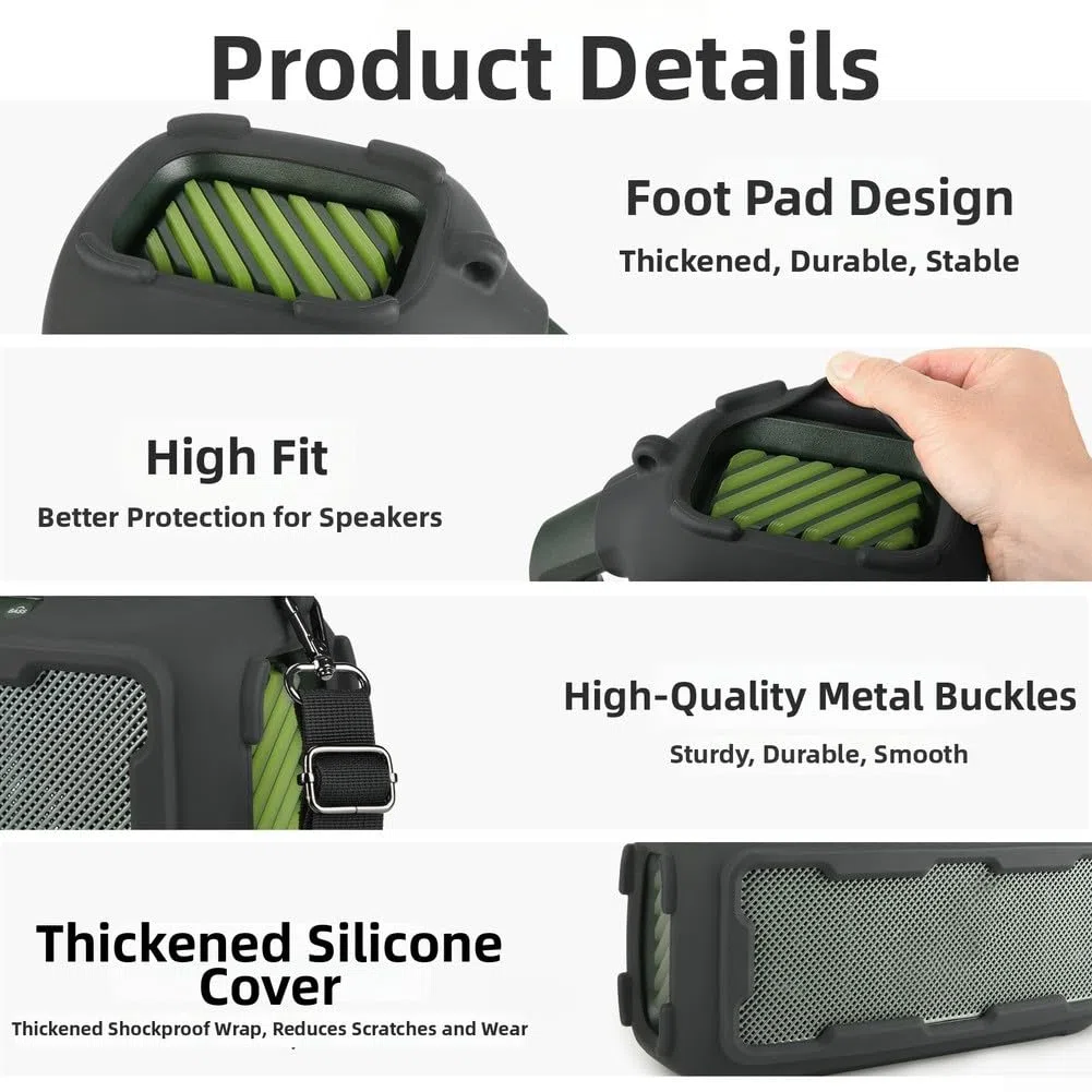 Stoßfeste Silikonhülle für Soundcore Boom 2 Lautsprecher, mit Tragegurt, wetterfeste Hülle für Camping, Reisen