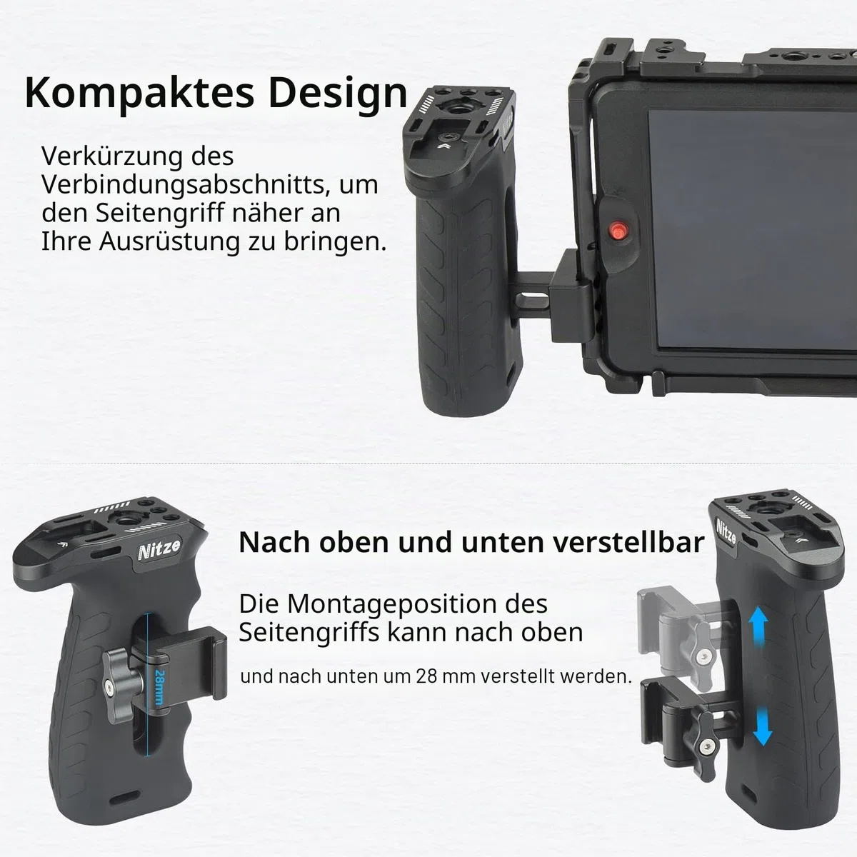 Nitze Ergonomischer Seitengriff mit NATO-Klemm, Side Handle NATO-Clamp für Linke Oder Rechte Hand, Mini-Seitengriff with Built-in Cold Shoe Nach Oben und Unten Verstellbar für Kamerakäfig-PA29C