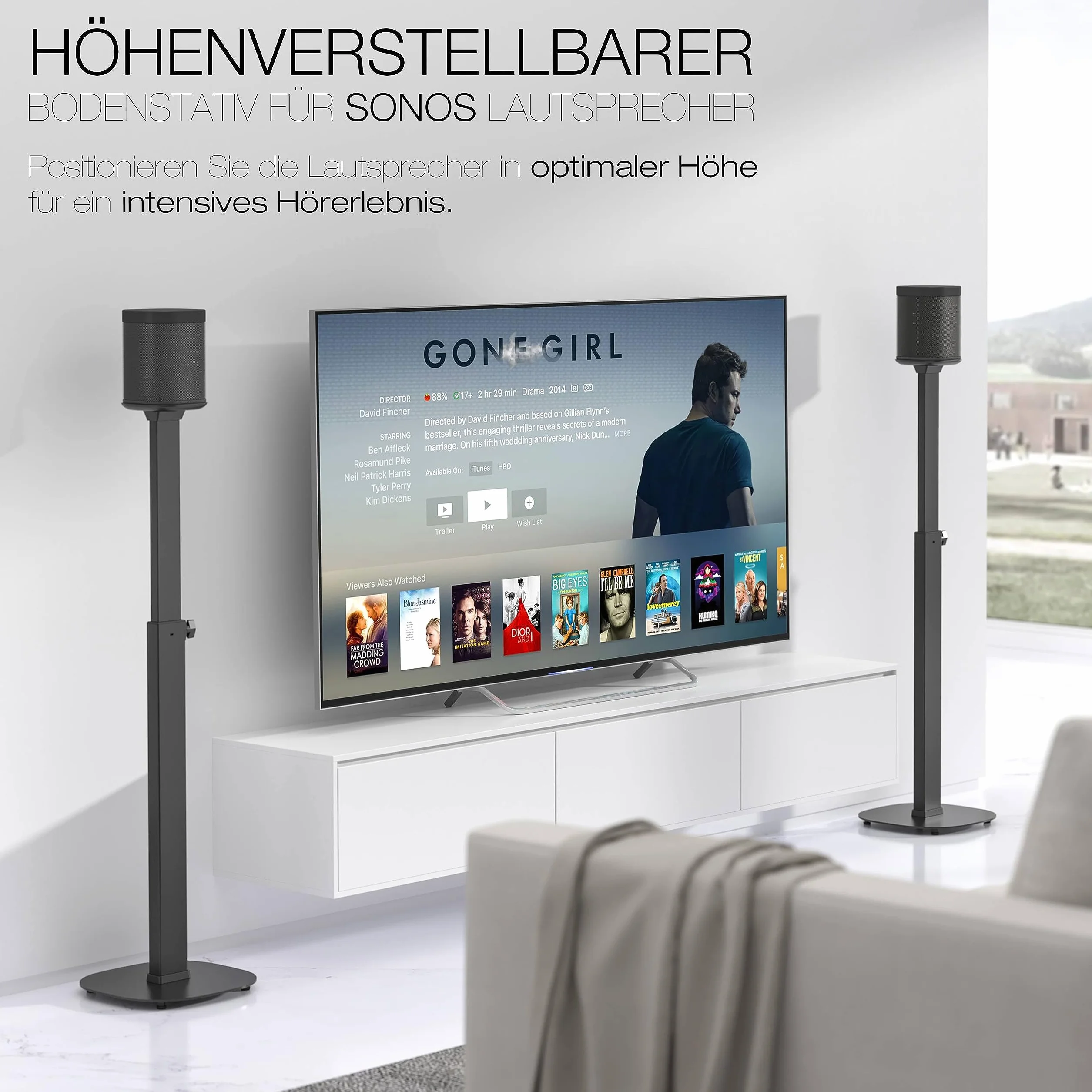 RICOO 1 x Lautsprecherständer Lautsprecher Ständer für SONOS ONE & SL LH073 Boxenständer höhenverstellbar Bodenständer Boxen Standfuß Stativ Speaker Stands mit Kabelführung