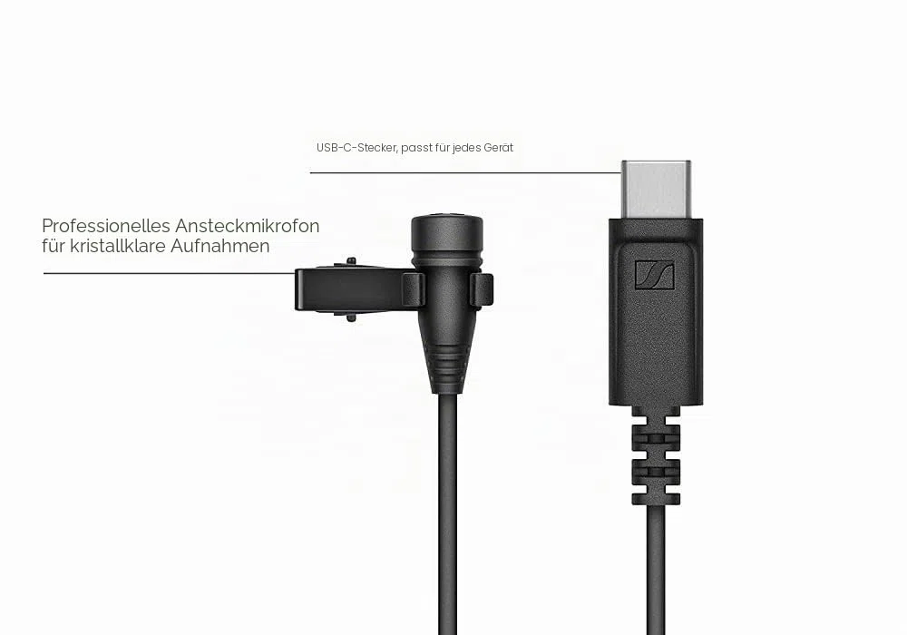 Sennheiser XS Lav USB-C Omnidirektionales Clip-On Lavalier-Mikrofon | mit USB-C Anschluss & 2M Kabel | für mobile Geräte & Computer | Schwarz (509261)