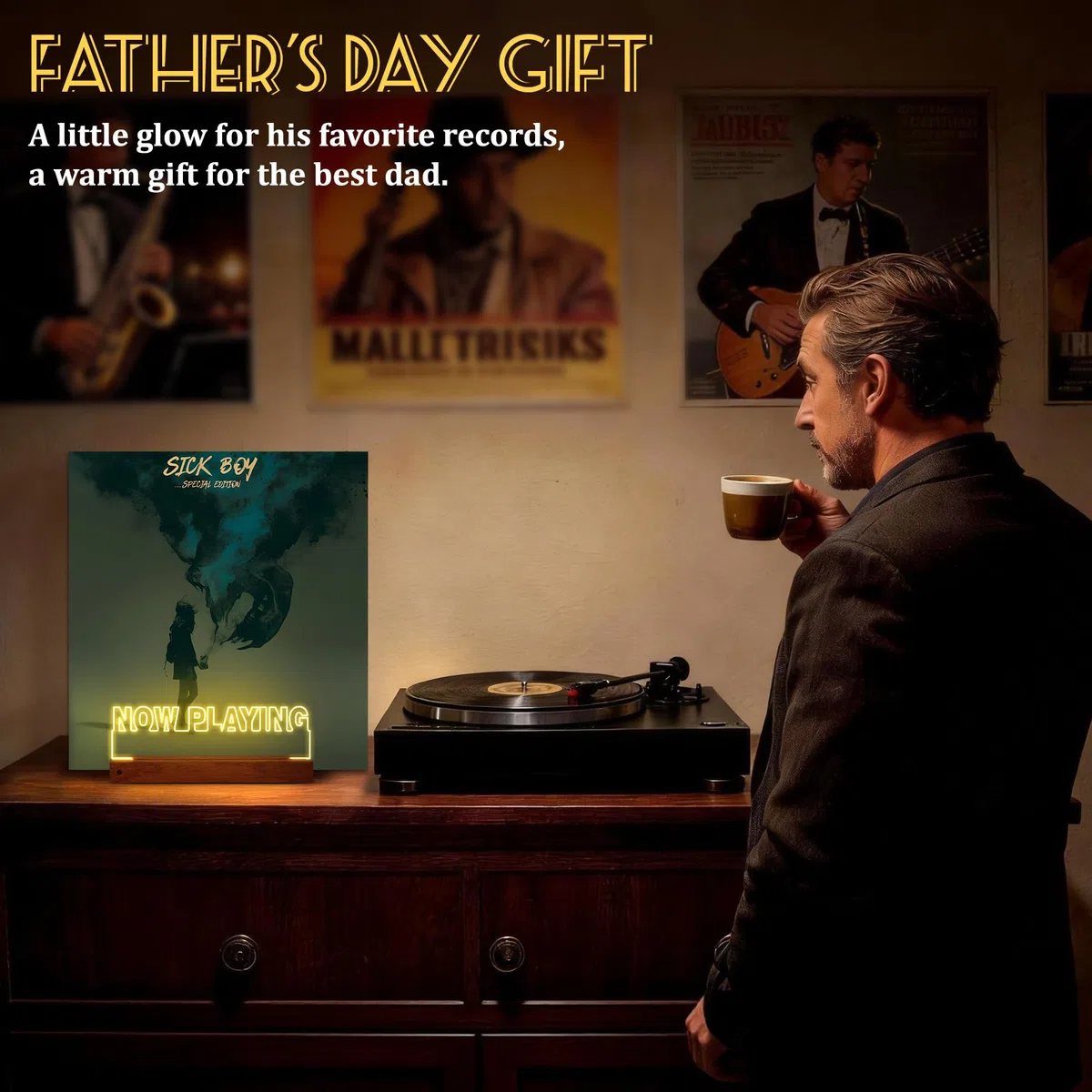 CoolGift Mart Now Playing Vinyl-Schallplattenständer, Light up Record Holder, hölzerne Acryl-Display mit 16 Farbe Lichter für Alben, Raumdekoration, Geschenk für Vinyl-Liebhaber