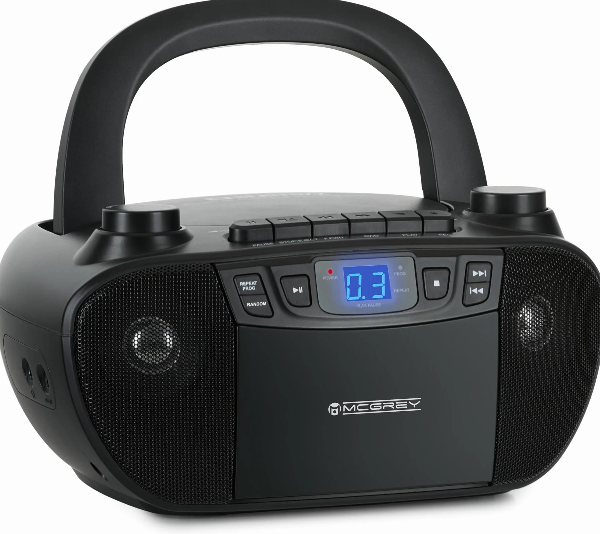McGrey CDB-1016 BK Boombox mit Kassette, CD-Player, Radio mit Tragegriff - Rekorder mit AUX-Eingang und Kopfhörer-Ausgang - Betrieb über Netzkabel oder 6X Typ C-Batterien - Kinder & Erwachsene
