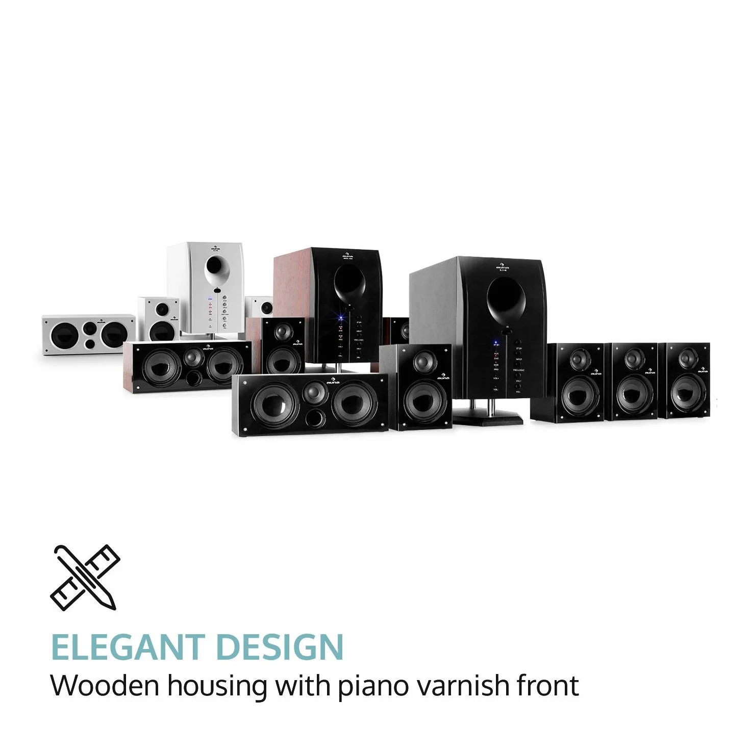 auna Areal 525 5.1 Soundsystem, Heimkinosystem, 5.1 Heimkinosystem, RMS, Subwoofer, 4 oder 5 Satellit, AUX-Eingang, Heimkino mit 125 Watt, schwarz