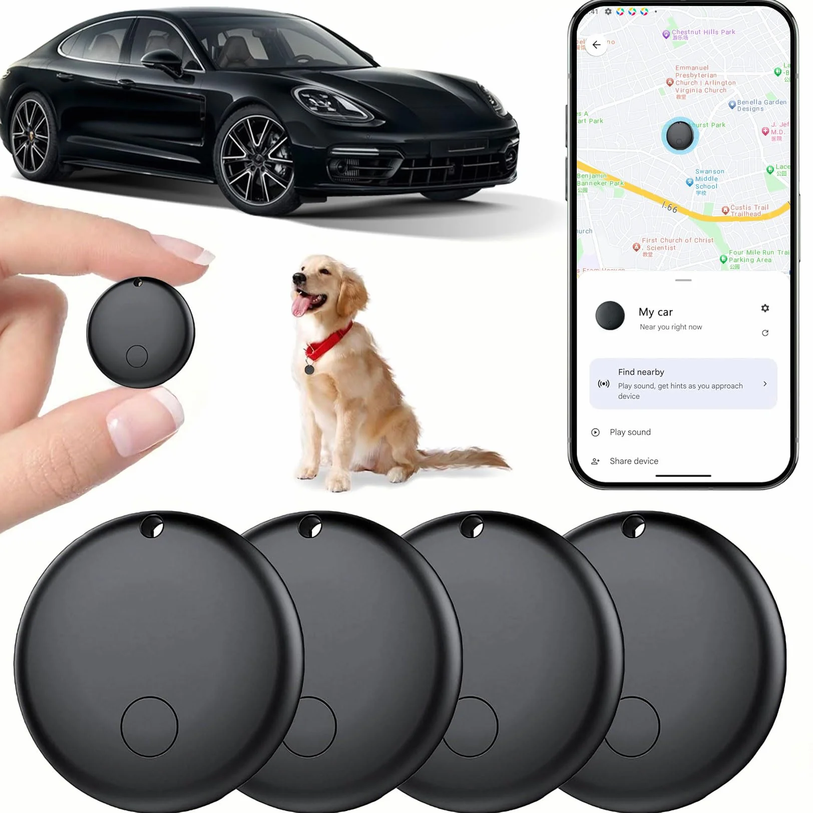 Mini-GPS-Tracker für Fahrzeuge, verstecktes Ortungsgerät für Fahrzeuge, Fahrzeugtracker ohne Abonnement, kompatibel mit „Find My“, Smart Tag mit Audio für Kinder, Schlüssel, Hunde (Android) (4)