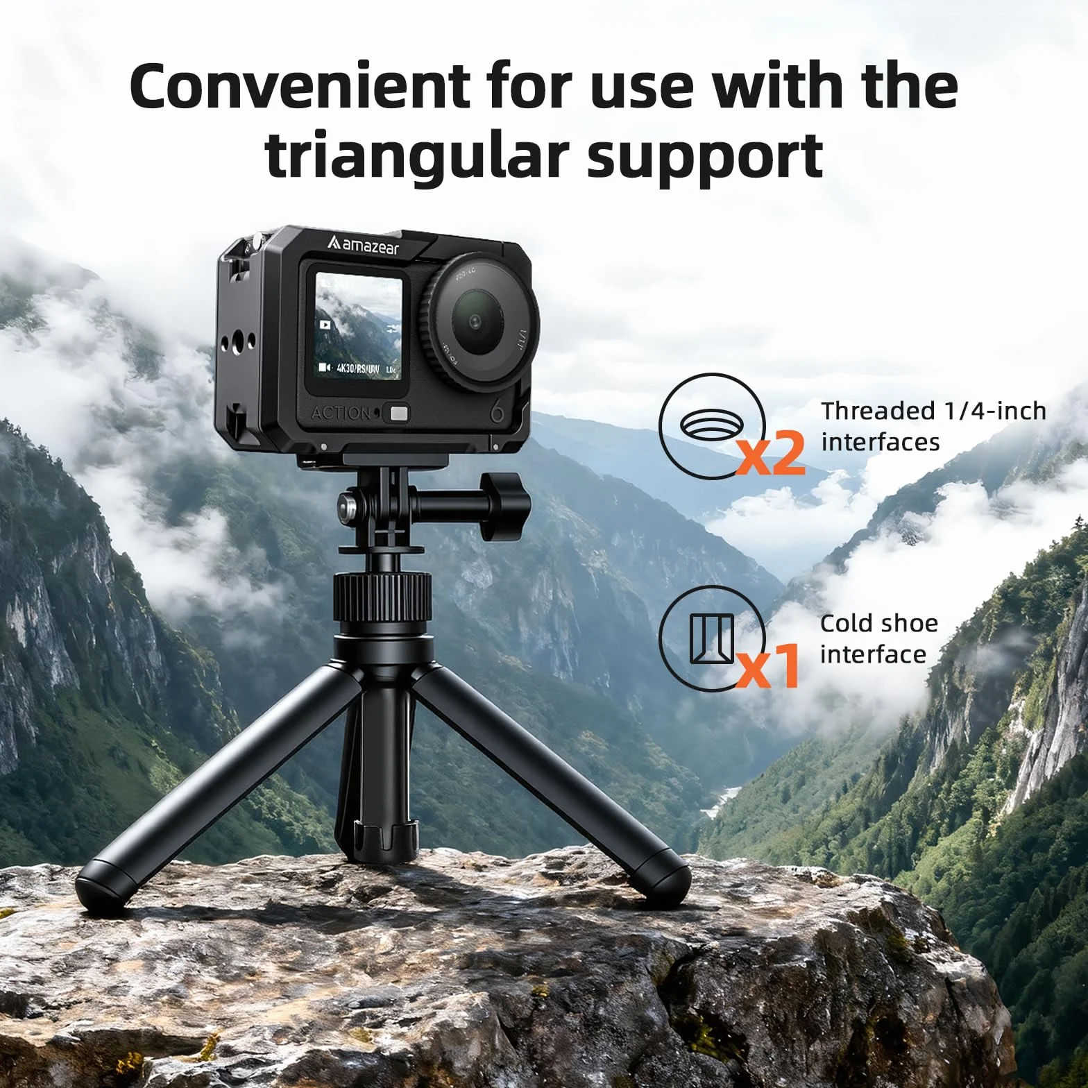 AMAZEAR Kamerakäfig für DJI Osmo Action 6 Zubehör, Osmo Action6 Metall cage - Action 6 Case Schutz Rahmen mit Kaltlichtschuh, 1/4" Gewinde & Objektivkappen, Protection Essential Bundle, Schwarz