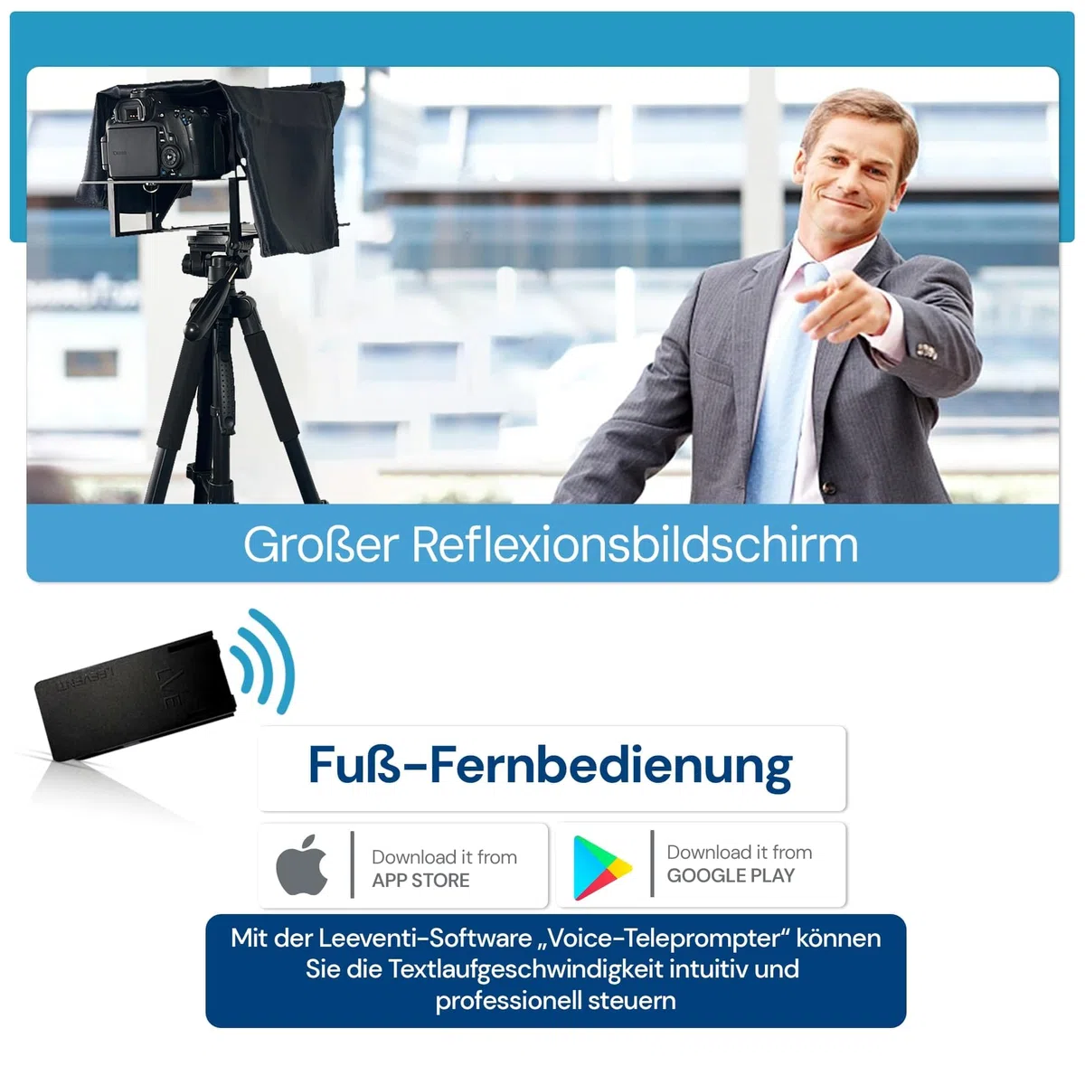 Teleprompter Kompatibel mit iPad, Tablet, Smartphone und DSLR Kamera, Steuerung per Fernbedienung oder App Kompatibel mit Android und IOS, Ideal für Videoaufnahmen (Version 5.0)
