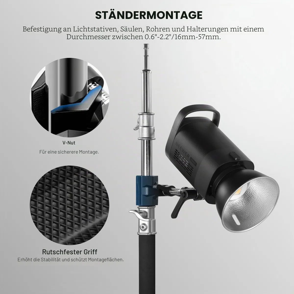 NEEWER 2" Endbacken Schraubstockgriff mit 5/8" Bolzen, Stahlschaft Endschraubstockklemme mit verstellbaren Aluminiumbacken, Gummipolster für C Ständer, Drehgriff, für LED Videolicht Softbox, UA015