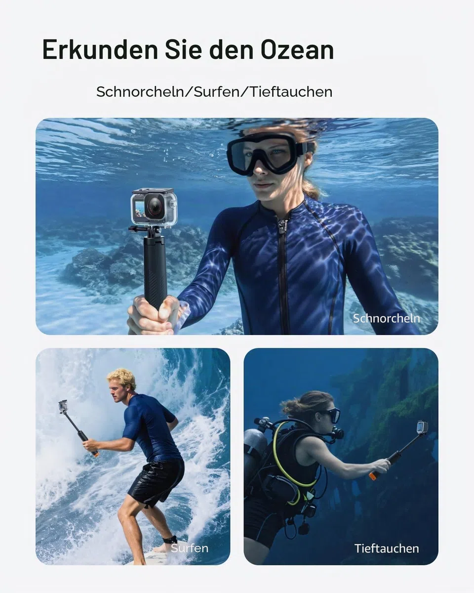 TELESIN wasserdichte Hülle Set für DJI Action 6, Unterwassergehäuse mit Schwimmender Selfie Stick & Schnellwechselhalterung, 60M/196FT Tauchgeeignet für Schnorcheln & Tauchen, Action 6 Zubehör