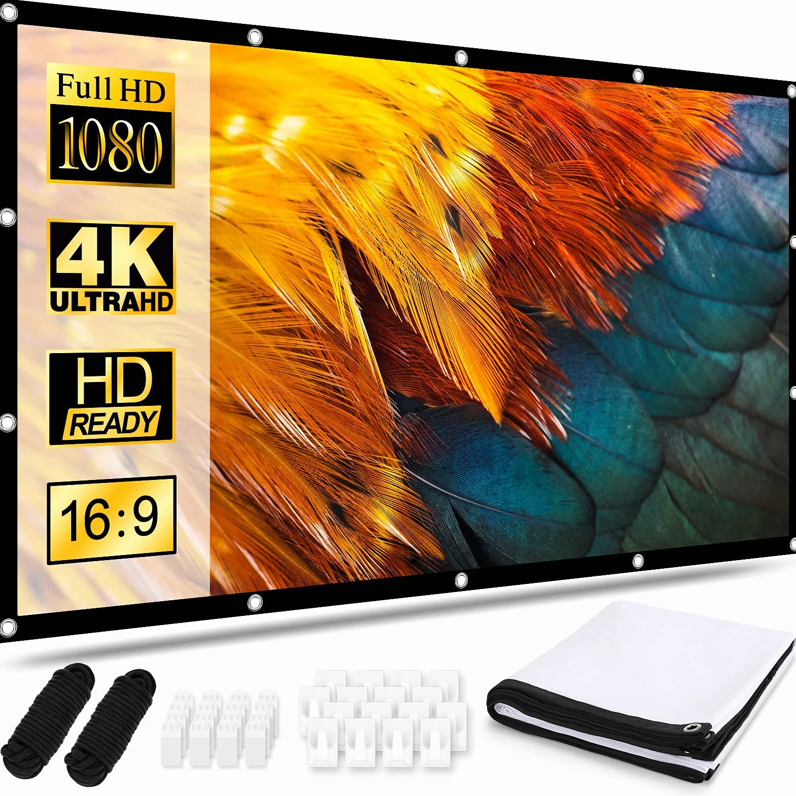 Osoeri Leinwand Beamer 120 Zoll, 16:9 HD Faltbarer Beamer Leinwand, Anti-Falten Doppelseitige Projector Screen 265x149cm, Tragbarer Projektor Leinwände für Zuhause, Schule, Treffen