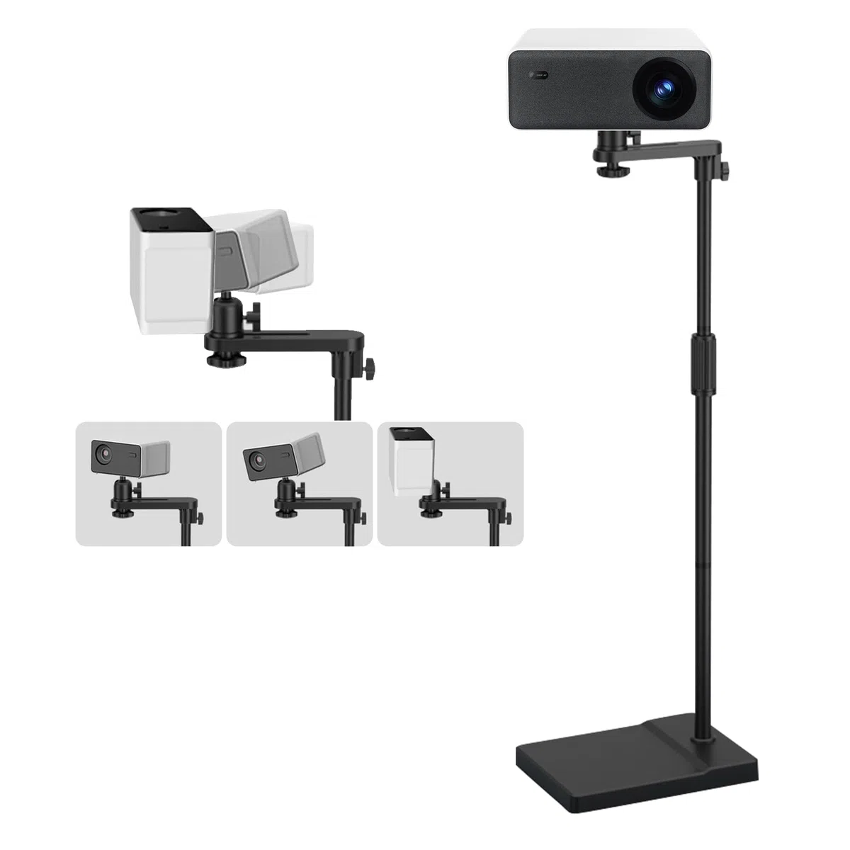 Beamer Ständer, Beamer Halterung Höhenverstellbar 121-155 cm, Beamerständer mit 360° Schwenkbarer, Projektor Halterun, Projector Stand, Beamer Stativ, Dicker Metallstützstab, Stabiler Metallfuß