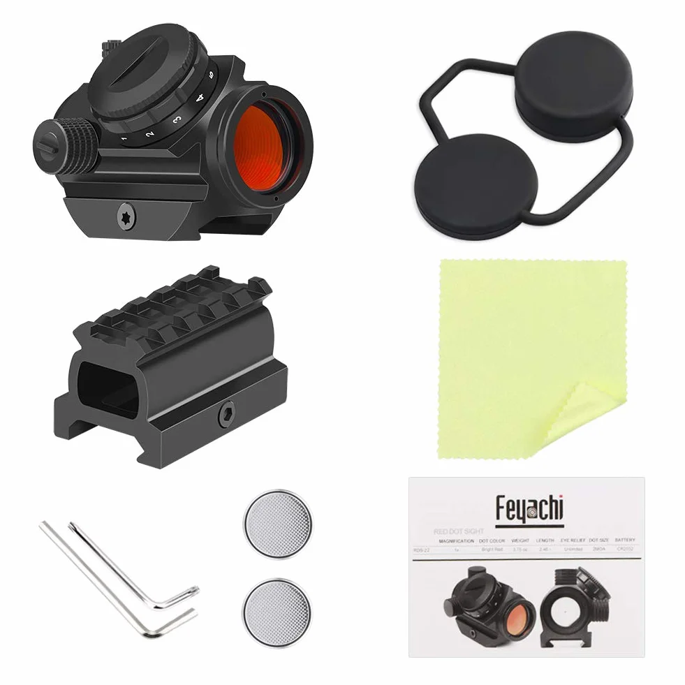 Feyachi RDS-22 Red Dot Visier 1 x 22mm 2MOA Airsoft Visier leuchtpunktvisier Kompaktes Rotpunktvisier Zielfernrohr für 20mm/22mm Picatinny/Weaver-Schienen