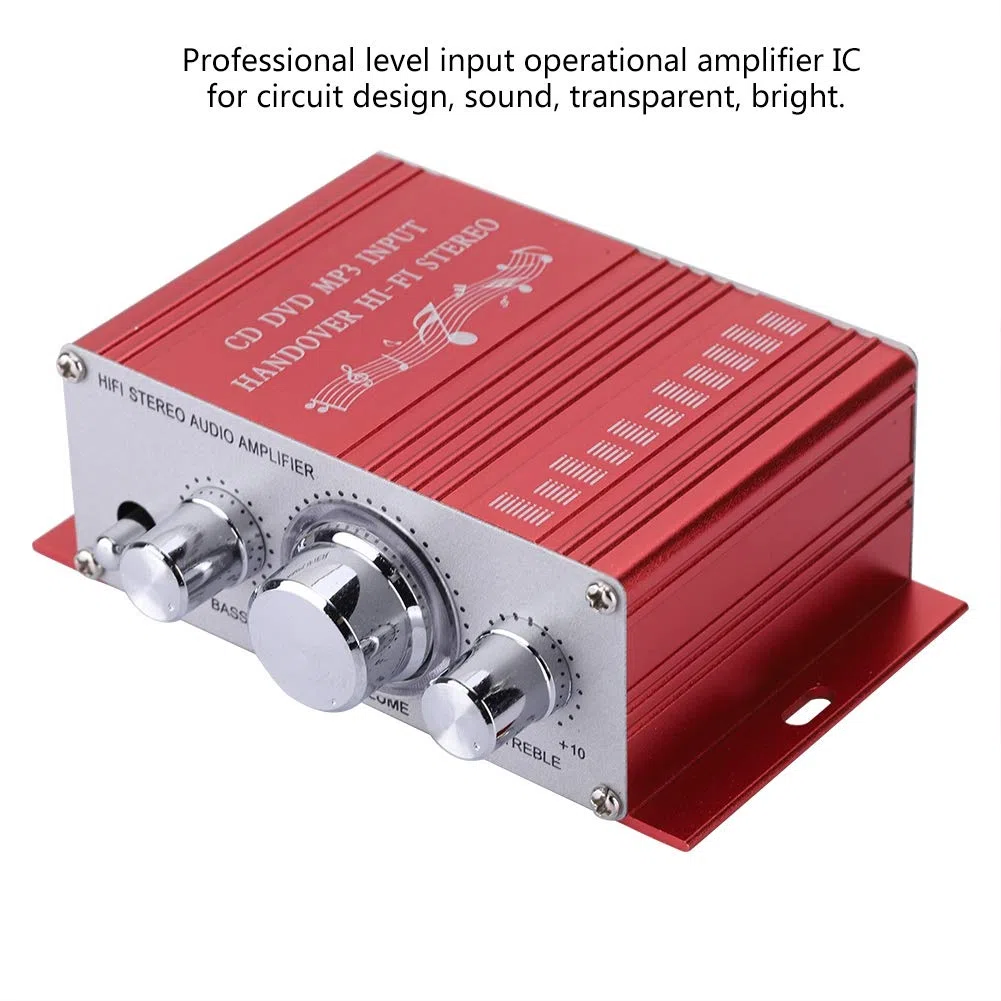 SUNGOOYUE Auto Auto Verstärker, DC 12V 2A Aluminiumlegierung Hochleistungs HiFi Audio Musik CD DVD MP3 FM Player Auto Lautsprecher (Rot)