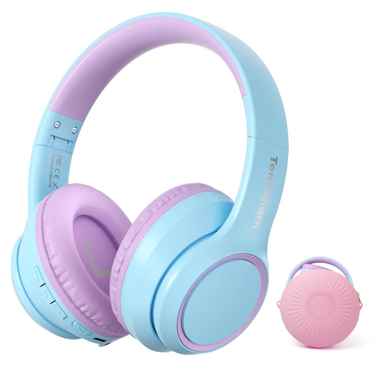 Tonoshark Noise Cancelling Kopfhoerer Kinder (ANC) | 60h Spielzeit | Kopfhörer Kabellos Bluetooth Kinder, Over-Ear Kinderkopfhörer Bluetooth Mit Mikrofon (Lila) - Für Schule/Reisen | Inkl. Tragetasche