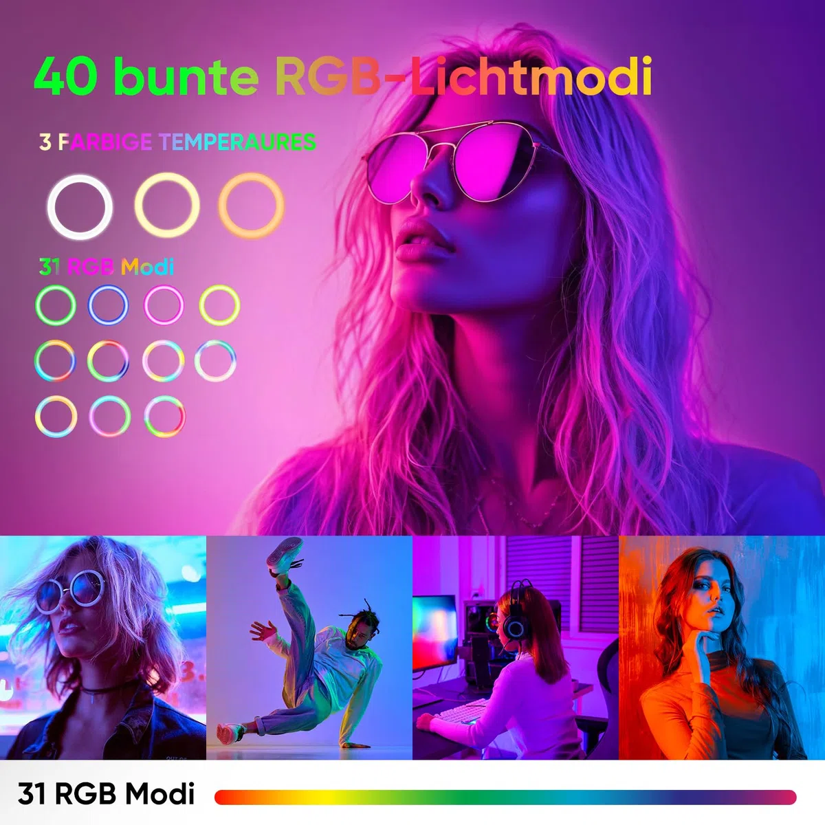 KOSCHEAL 12 Zoll Ringlicht mit Stativ,Tisch LED Ring Light Kamera Handystativhalter mit ringlicht, 2800-6500K,40 RGB-Modi für Selfie,Tik Tok Vlog,YouTube, Makeup, Facebook Video