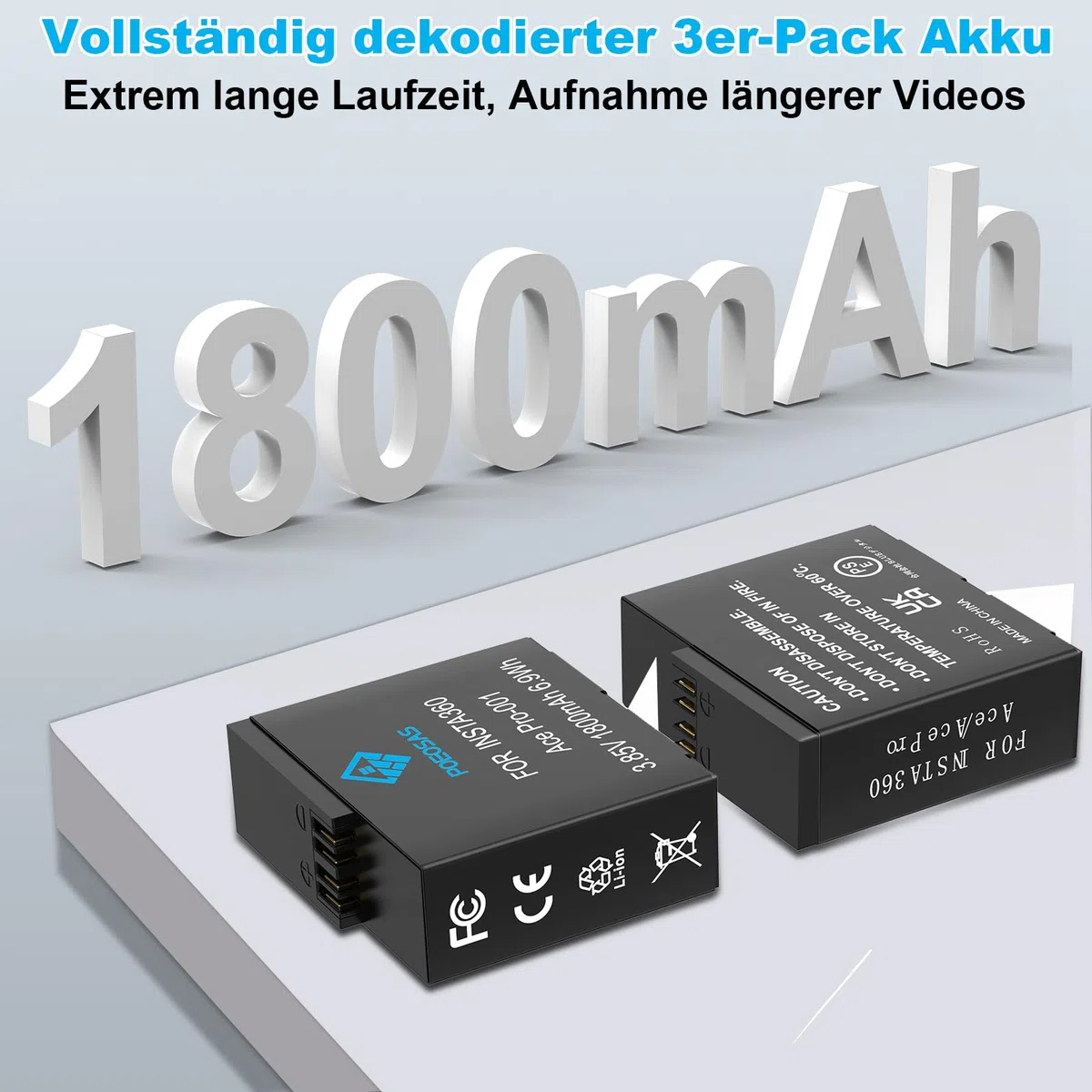 360 Ace Pro Ersatz Akku, 2 Pack 1800mAh Akkus mit 3-Slot LCD Ladegerät Kit Kompatibel mit insta360 Ace Pro/Ace Pro 2 Kamera, Akku Schutzhülle*2 für insta360 Acepro Kamera