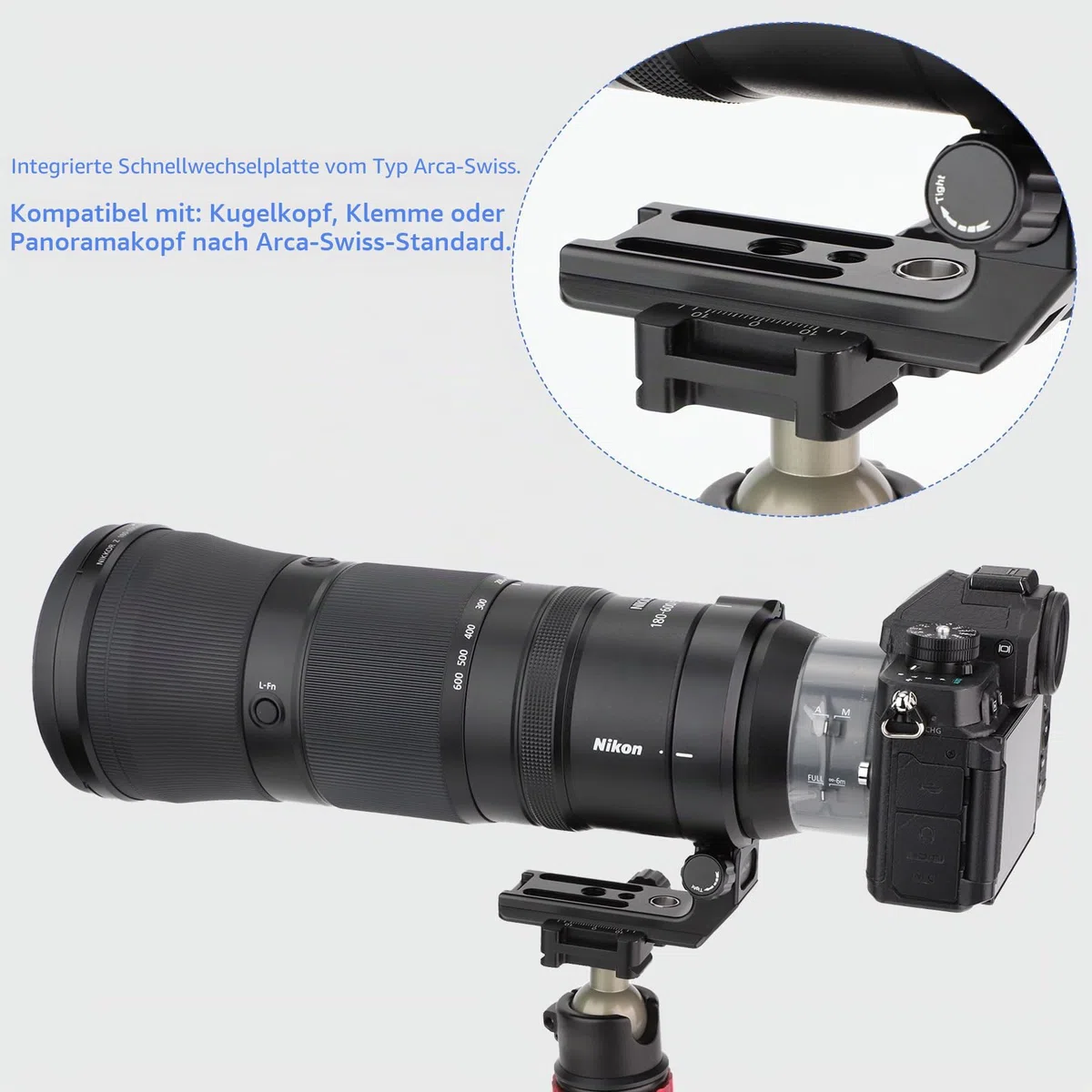 Haoge LMR-Z186 Stativ-Halterungsring für Nikon Nikkor Z 180–600 mm f/5.6–6.3 VR Objektiv-Kragenhalterung, integrierte Arca-Typ-Schnellwechselplatte