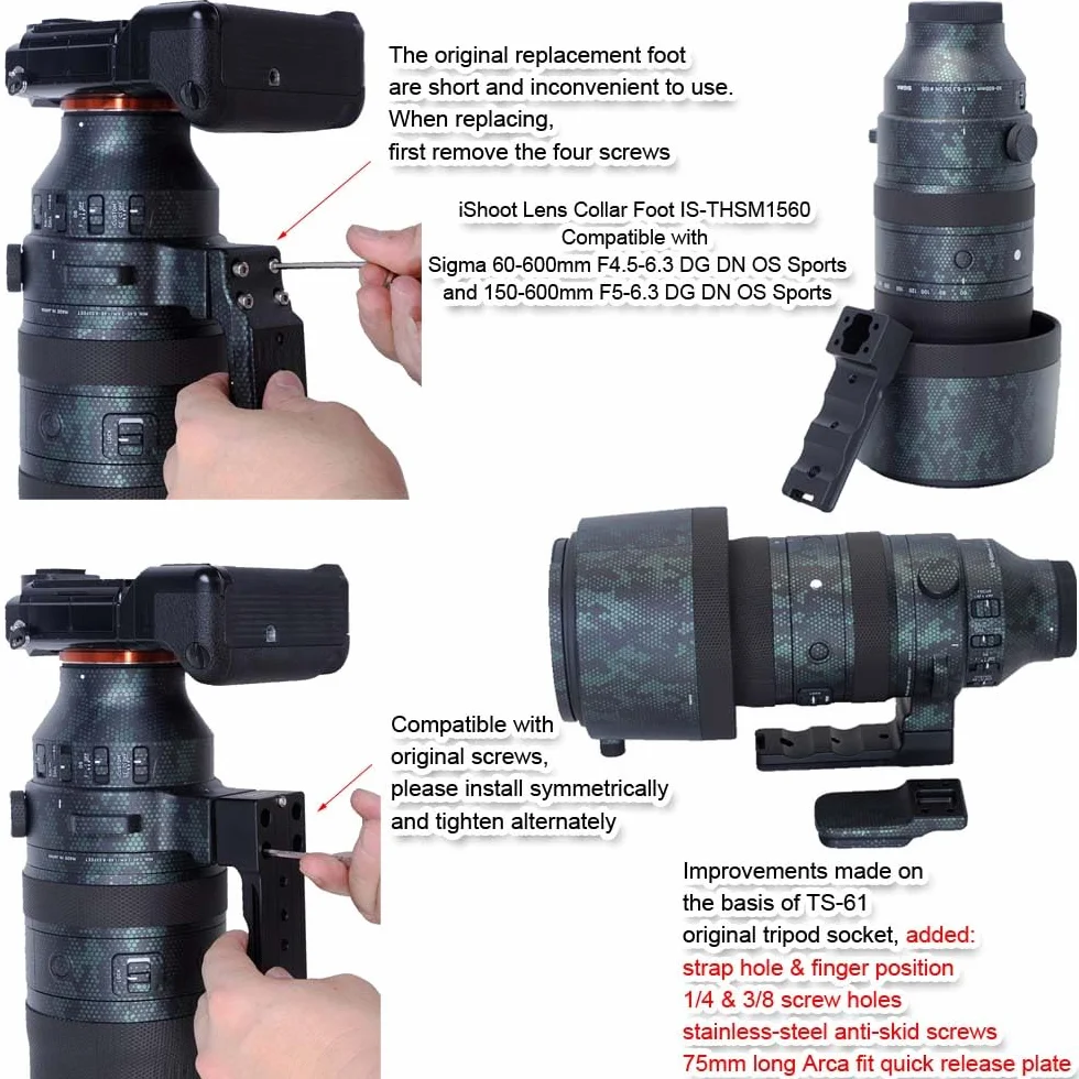 Objektivkragen-Ersatz-Fußstativ für Stativ, kompatibel mit Sigma 150–600 mm f/5–6.3 (DG DN OS Sports) (DG OS HSM Sports); 60–600 mm f/4.5–6.3 (DG DN OS Sports) (DG DG OS HSM Sport)