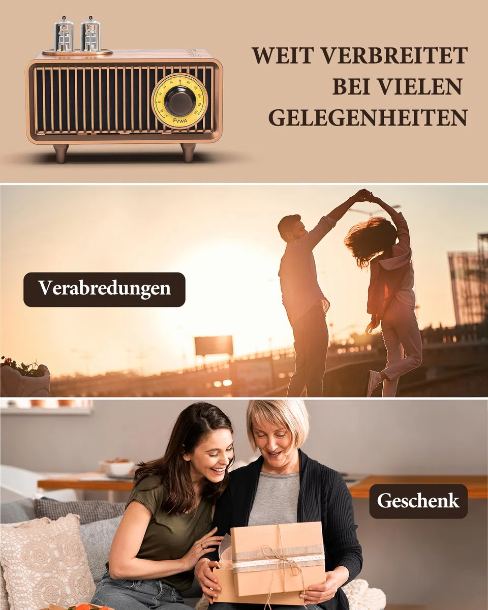 COLSUR Retro Radio Bluetooth Lautsprecher Tragbarer Vintage Radio FM Küchenradio Wiederaufladbarer Kabelloser mit Klassischem Retro-Stil Unterstützt TF-Karte/AUX/USB MP3-Player mit 1500mAh Akku
