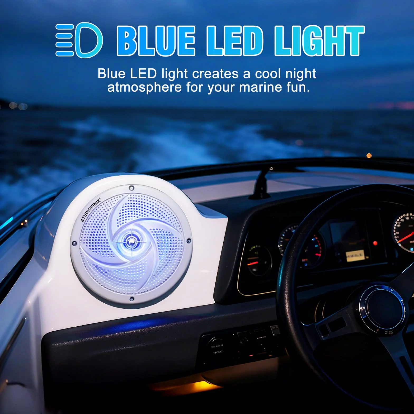 STUDIOFINIX 5,25-Zoll wasserdichte Marinelautsprecher – 160 W, 2-Wege, wetterfestes Outdoor-Boots-Audio mit LED, flach & schlank, für Boote, Wohnmobile u. mehr (2, weiß)
