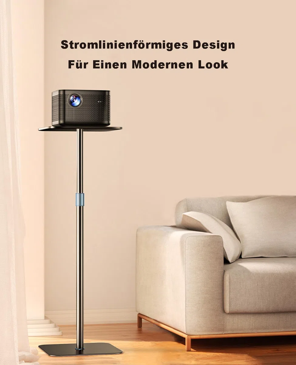 Beamer Ständer Projektor Halterung Höhenverstellbar 104–160 cm – Bodenständer mit Platte für Präsentationen, Heimkino, Studio, Büro – Traglast bis 6 kg