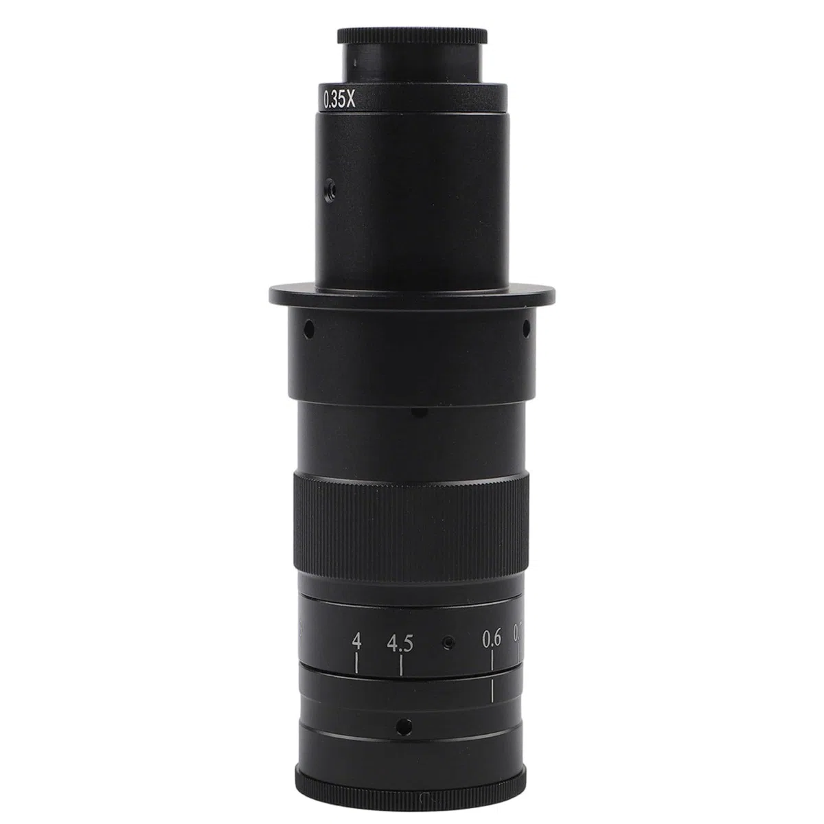 Mikroskop-Objektiv, C-Mount-Zoomobjektiv, Industriekameraobjektiv, 0,7–4,5-fache Vergrößerung, Legierungsbau, für Videoinspektion, Leiterplatte, Schmuck