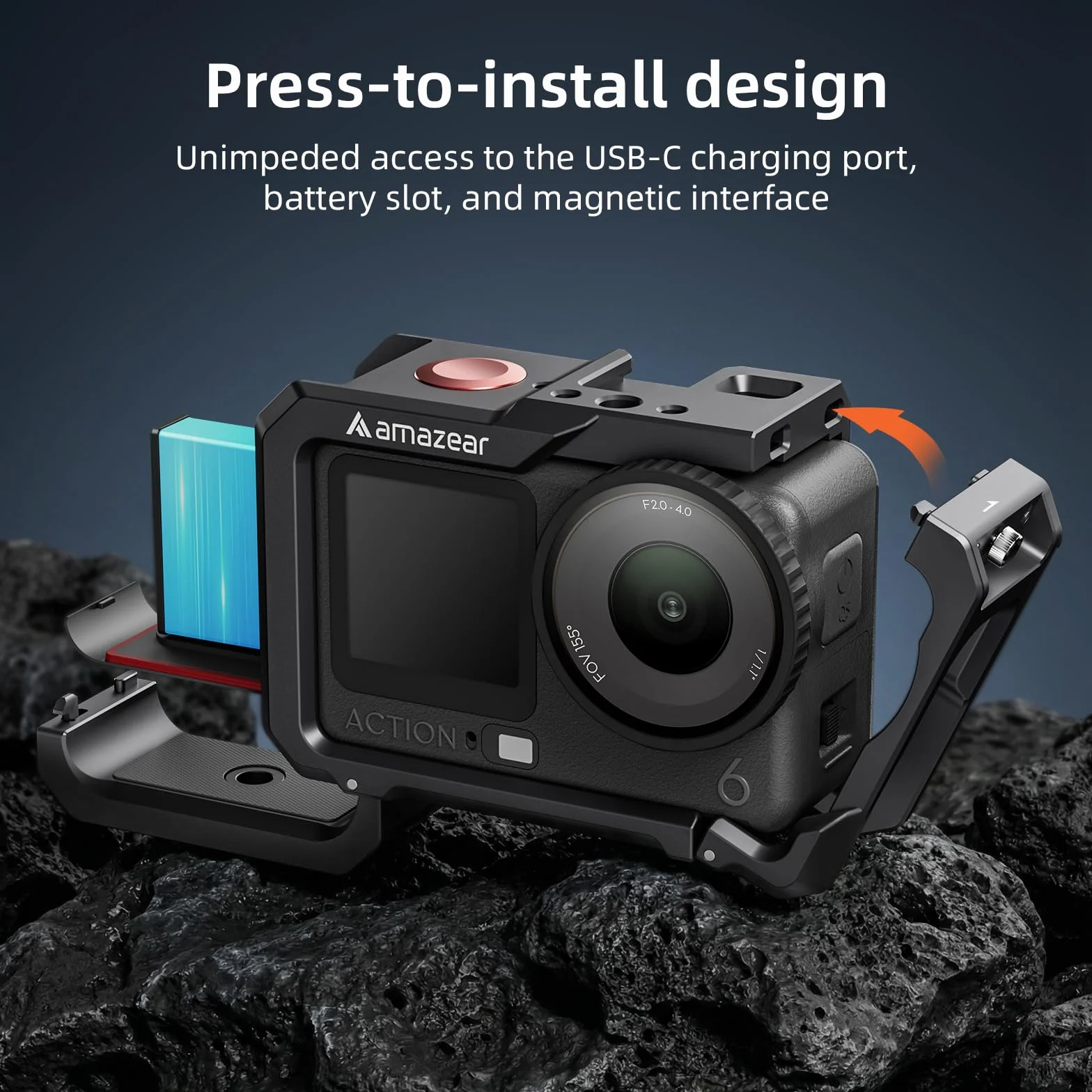 AMAZEAR Kamerakäfig für DJI Osmo Action 6 Zubehör, Osmo Action6 Metall cage - Action 6 Case Schutz Rahmen mit Kaltlichtschuh, 1/4" Gewinde & Objektivkappen, Protection Essential Bundle, Schwarz