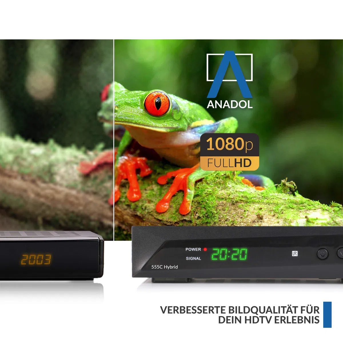 Anadol 555c - Hybrid DVB-T2 / DVB-C HDTV Kabel Receiver - PVR Aufnahmefunktion und Timeshift - Full HD Mediaplayer HDMI + USB - Digitaler Hybrid Receiver - lernbare Fernbedienung