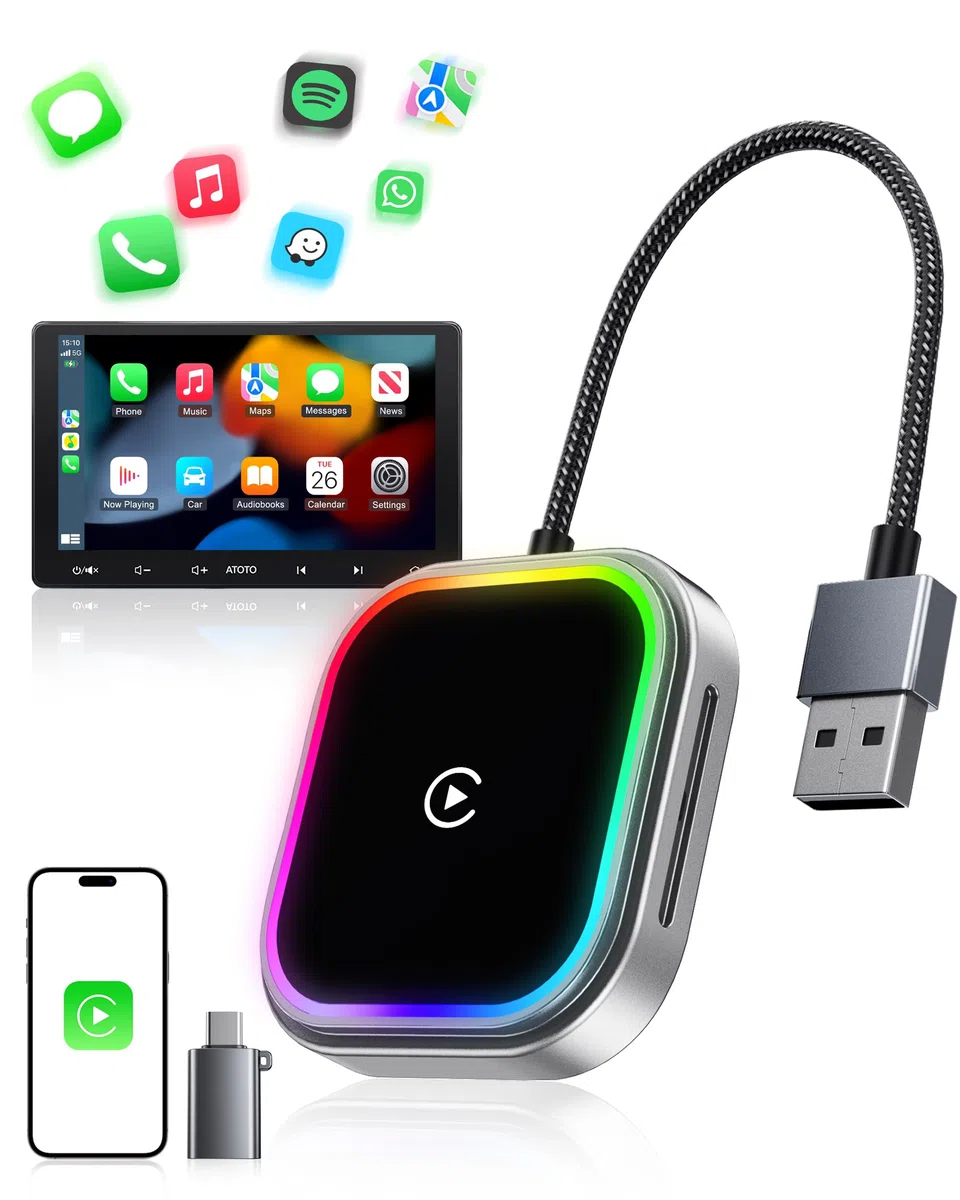 CarPlay und Android Auto Wireless Adapter 2 In 1, V5.3 Bluetooth Stabile Verbindung, Dualband WiFi 6 Schnelle Datenübertragung, USB C/A, für Apple iPhone iOS 10+, Smartphone Android 11+