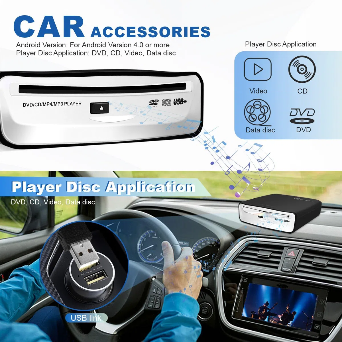 USB 2.0-Schnittstelle Autoradio CD/DVD Dish Box Player Externe Stereoanlage für Android