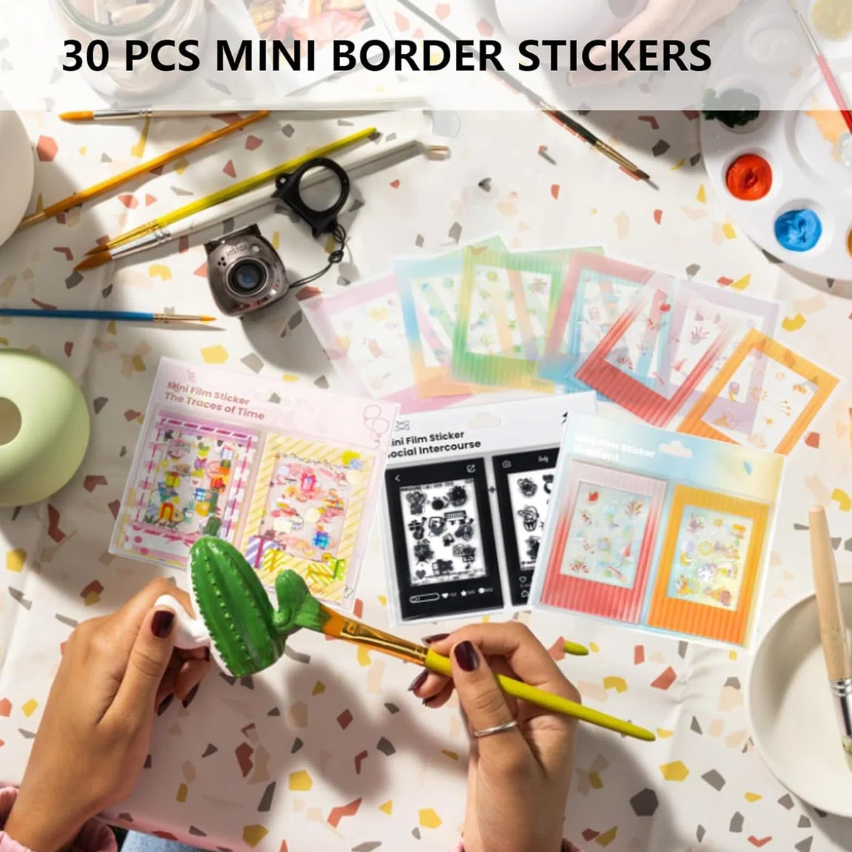 30 Pcs Foto-Bordürenaufkleber Film Fotorahmen Aufkleber Schöne Mini-Fotofilm-Aufkleber Spaß Sticker 3 Zoll Kompatibel mit Fujifilm Instax Mini Film 12/11/9/8/7s/70/40/50s/90 Evo Sofortbildfilm