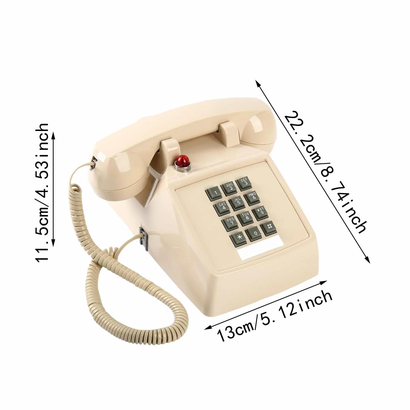 Retro Tischtelefon mit Schnur Und Robustem Metallfuß für Zuhause Und Hotel, 13 X 22,2 X 11,5 cm, Beige
