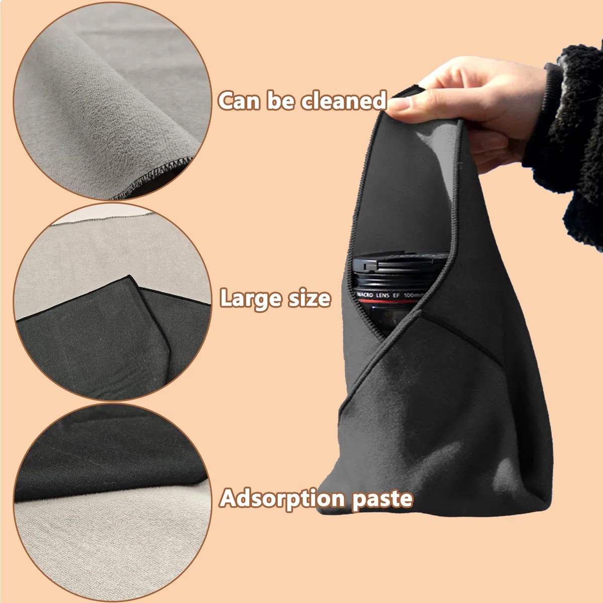 Einschlagtuch Kamera Schutzhülle 45x45CM Anti-Bumping Anti-Friction Schutzhülle Protective Wrap für Fotoausrüstung (Schwarz, M)