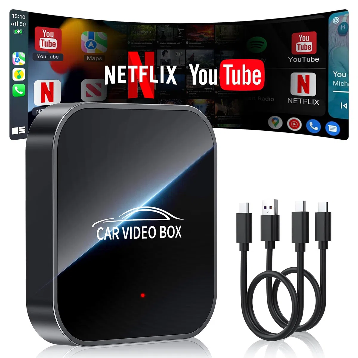 Wireless CarPlay & Android Auto Adapter mit YouTube/Netflix/TF-Karte,2025 Upgrade CarPlay 2GB+16GB AI Box Stabiler für Fahrzeuge mit kabelgebundenem CarPlay ab 2016,Plug & Play Mit USB-A & USB-C Kabel