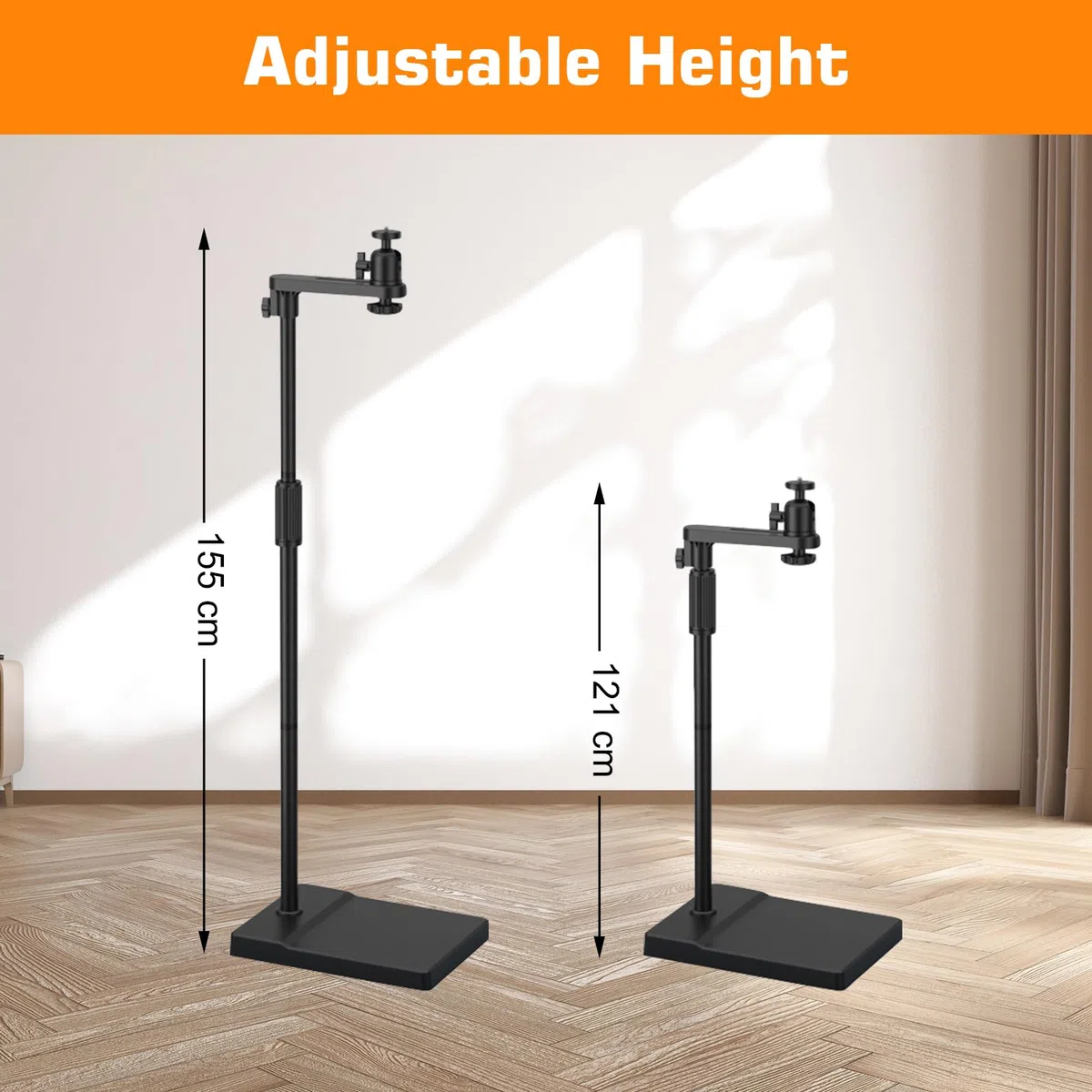 Beamer Ständer, Beamer Halterung Höhenverstellbar 121-155 cm, Beamerständer mit 360° Schwenkbarer, Projektor Halterun, Projector Stand, Beamer Stativ, Dicker Metallstützstab, Stabiler Metallfuß