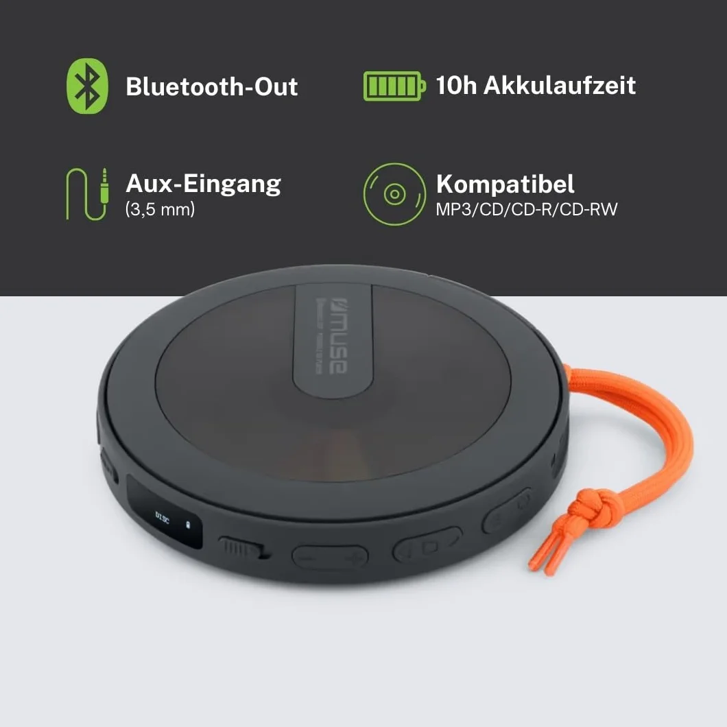 Muse M-920 DMO Tragbarer CD-/MP3-Player mit Bluetooth-Transmitter & Erschütterungsschutz – OLED-Display, USB-C & 2000 mAh Akku
