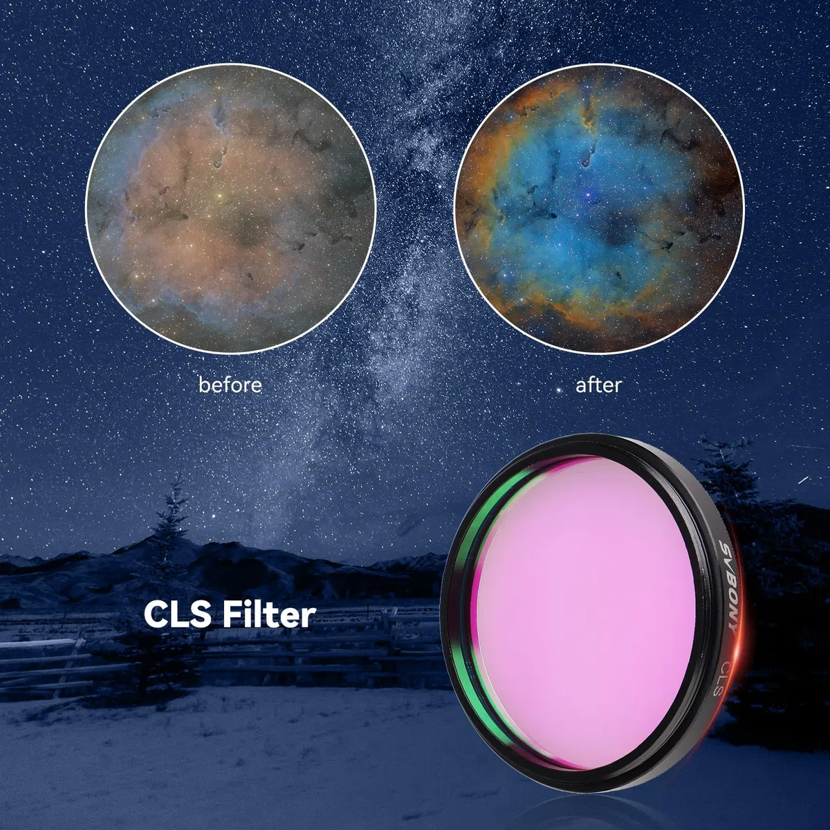 SVBONY Teleskopfilter, 5,1 cm, CLS-Breitbandfilter, reduziert Lichtverschmutzung in der Stadt, geeignet für visuelle Astronomiefotografie mit tiefem Himmel