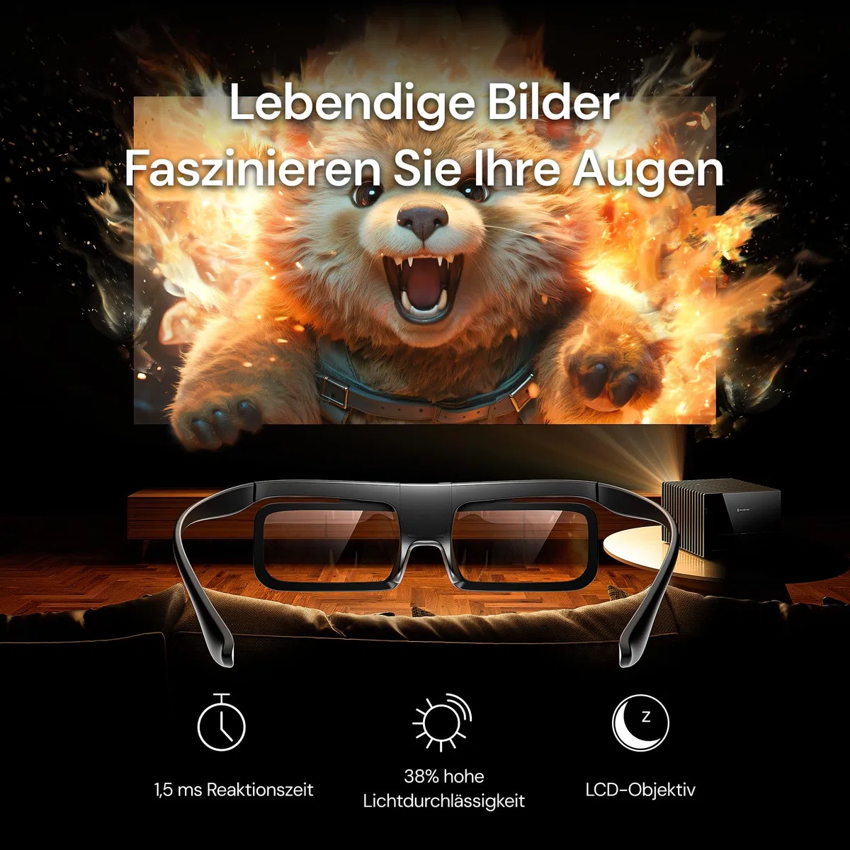 Valerion DLP Link 3D-Brille, wiederaufladbare aktive Shutterbrille kompatibel mit VisionMaster Max/ Pro2/ Pro, StreamMater Puls2/ Puls & Anderen DLP-Link 3D-Projektoren (2er Pack)