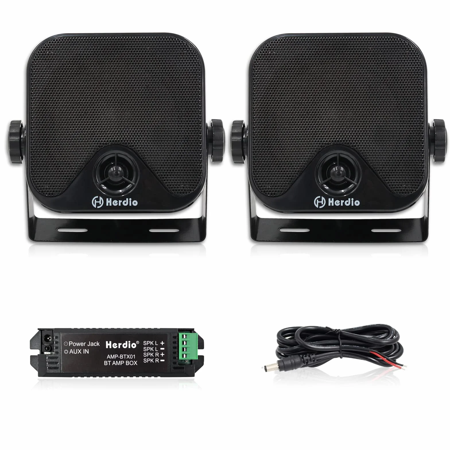 Herdio 4 Zoll Bluetooth 100 Watt Wasserdichter Marine Stereo Box Lautsprecher für Boot ATV UTV Heavy Duty Powersport Fahrzeuge Hof (Schwarz)