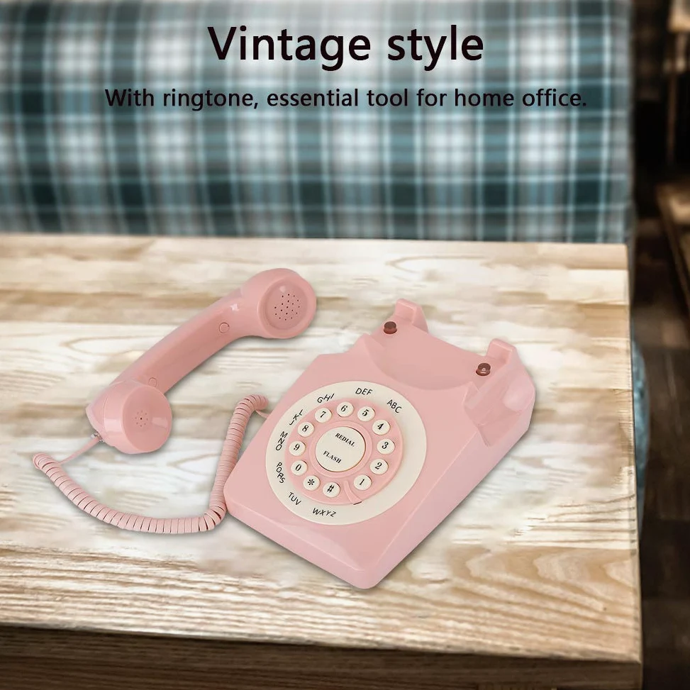 Rosa Vintage-Telefon High-Definition-Anrufqualität Kabelgebundenes Vintage-Telefon Rosa Klassisches Retro-Festnetz Im Alten Stil Schnurgebundene Telefone für Zuhause Büro