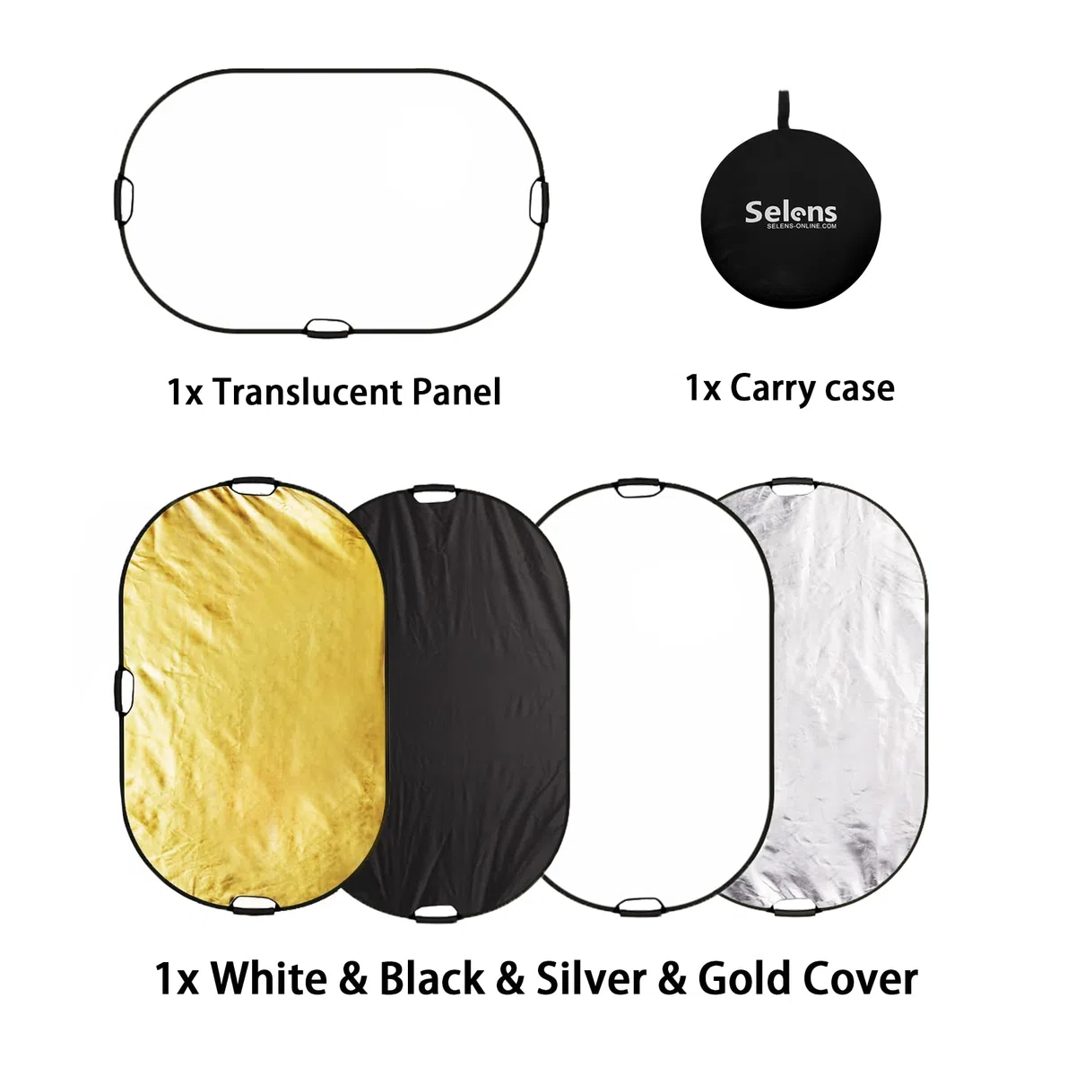 Selens 5-in-1 100x150cm Oval Reflektor Tragbarer Faltbarer für Fotografie Fotostudio Beleuchtung Außenbeleuchtung Studio Diffusor Reflector Durchlässig, Weiß, Schwarz, Silber, Gold Oberfläche