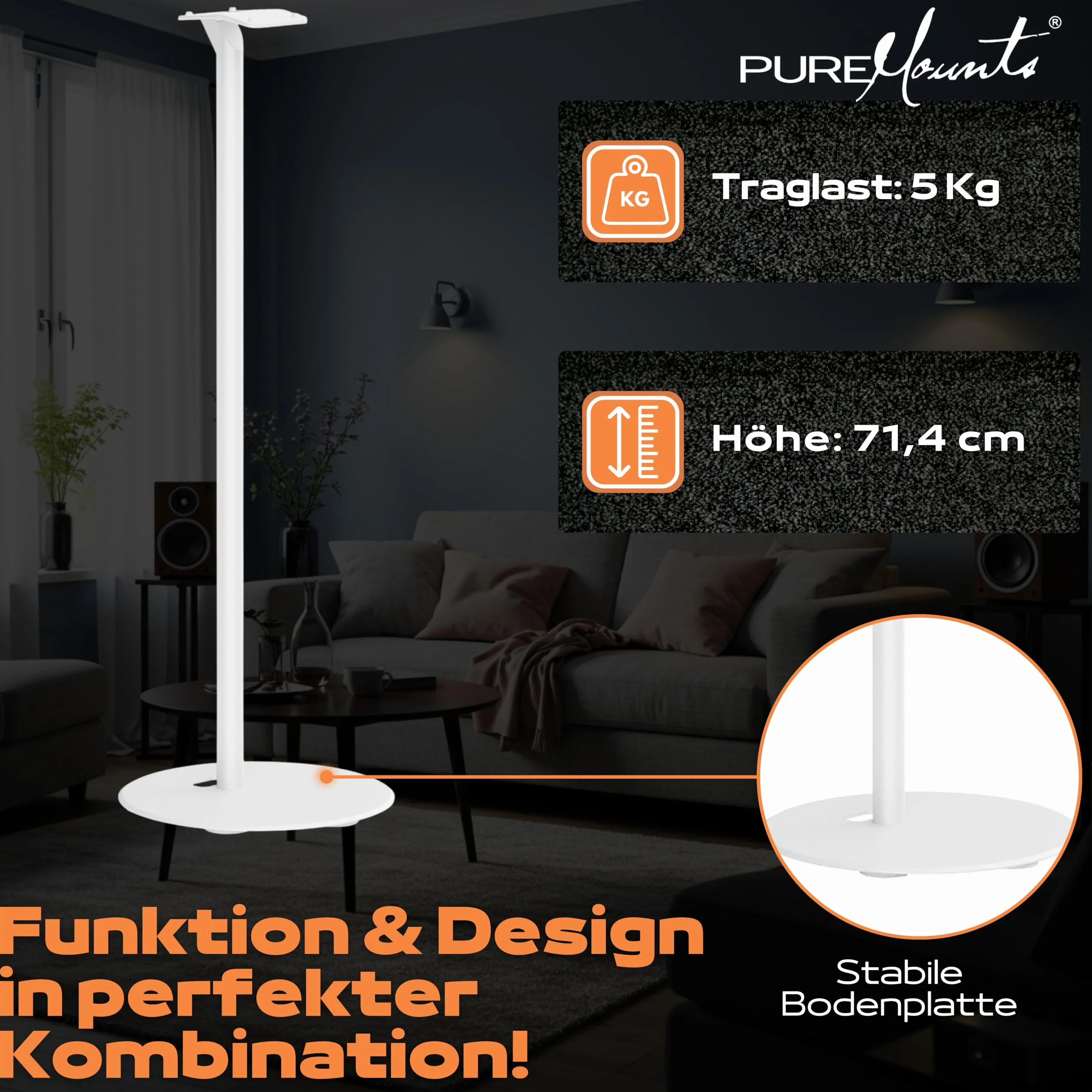 PureMounts Lautsprecherständer für Sonos Era 300, Lautsprecher Ständer, Boxenständer mit Kabelmanagement, 5Kg Tragkraft, weiß
