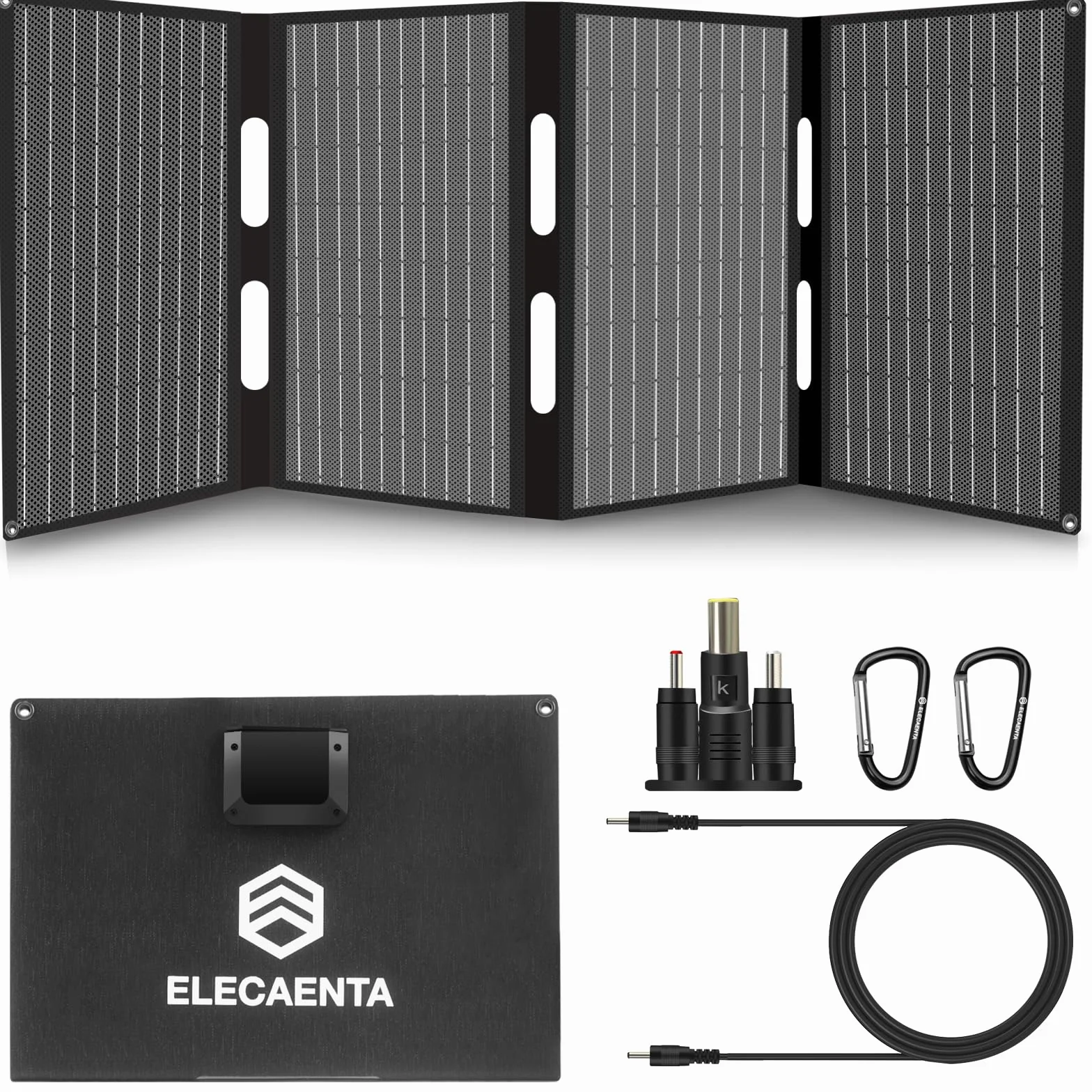 ELECAENTA 40W ETFE Solar Ladegerät Faltbar Solarmodul 3-Port, 18V DC/USB/USB-C PD30W, Tragbare Solarpanel Ladegerät IP68 Wasserdicht für iPhone, Andriod Handy, Tablets, Powerstation
