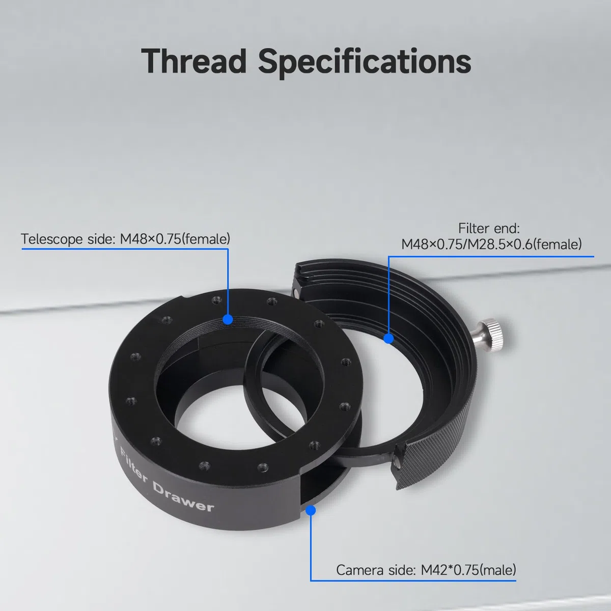 SVBONY SV226P M42-M48 Filterschublade für OAG-Version, aktualisiert mit zwölf M2,5-Innengewinde, Fotofilter-Schublade, doppelter magnetischer Filterhalter für 3,2 cm und 5,1 cm Filter, für Deep Sky